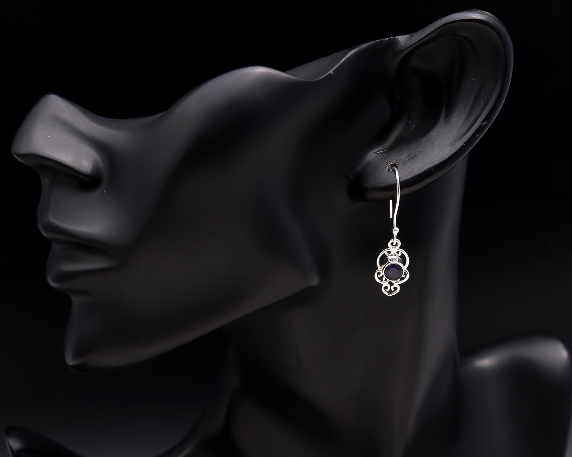 The Indigo Scroll: Iolite & Silver Filigree Drop Earrings