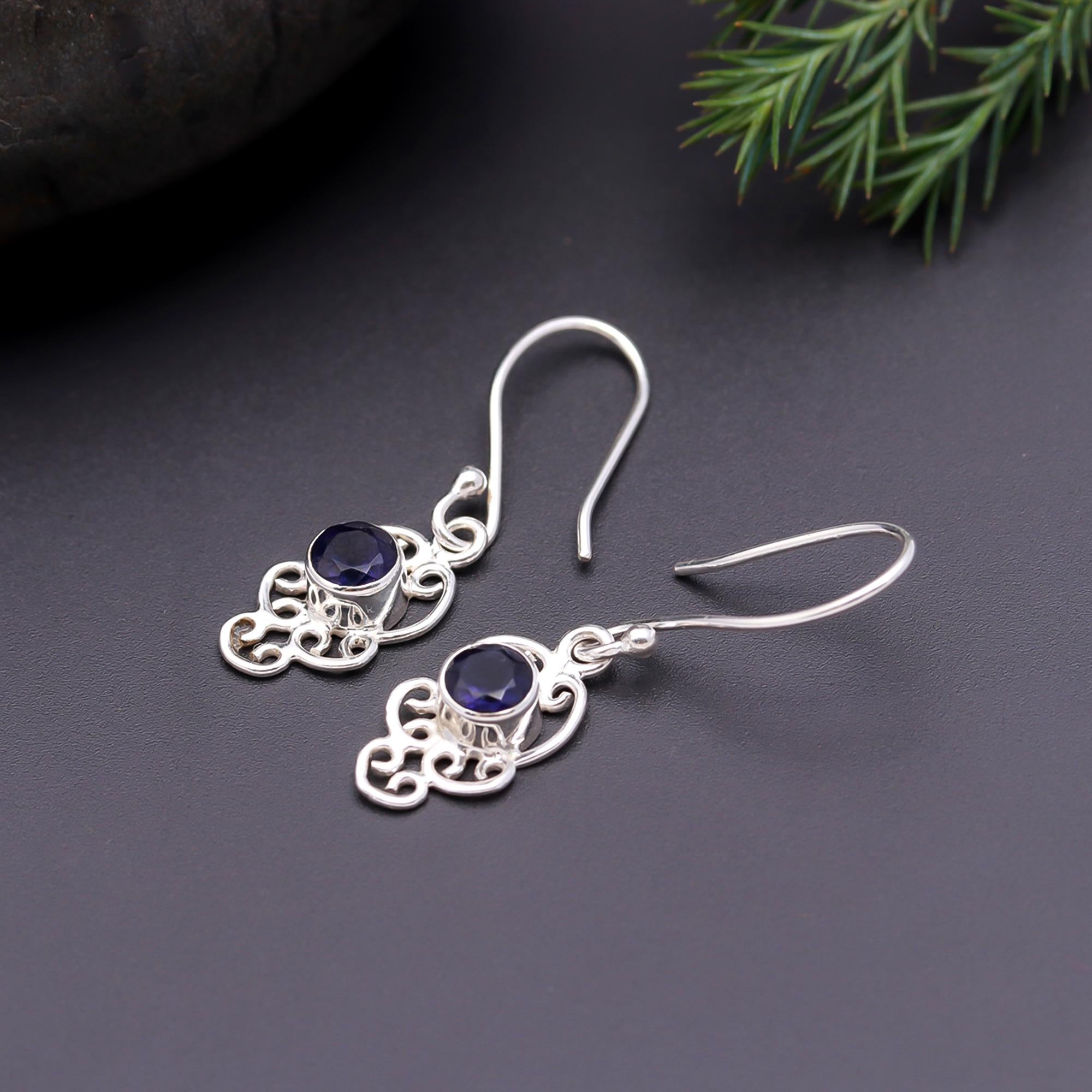 The Indigo Scroll: Iolite & Silver Filigree Drop Earrings