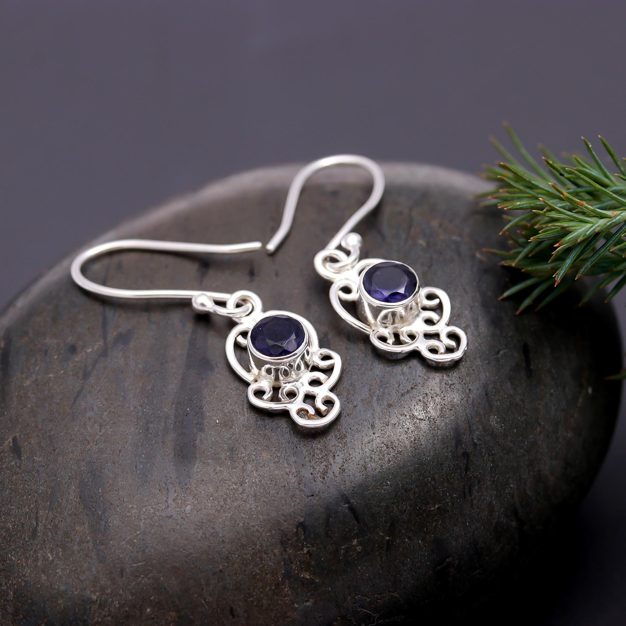 The Indigo Scroll: Iolite & Silver Filigree Drop Earrings