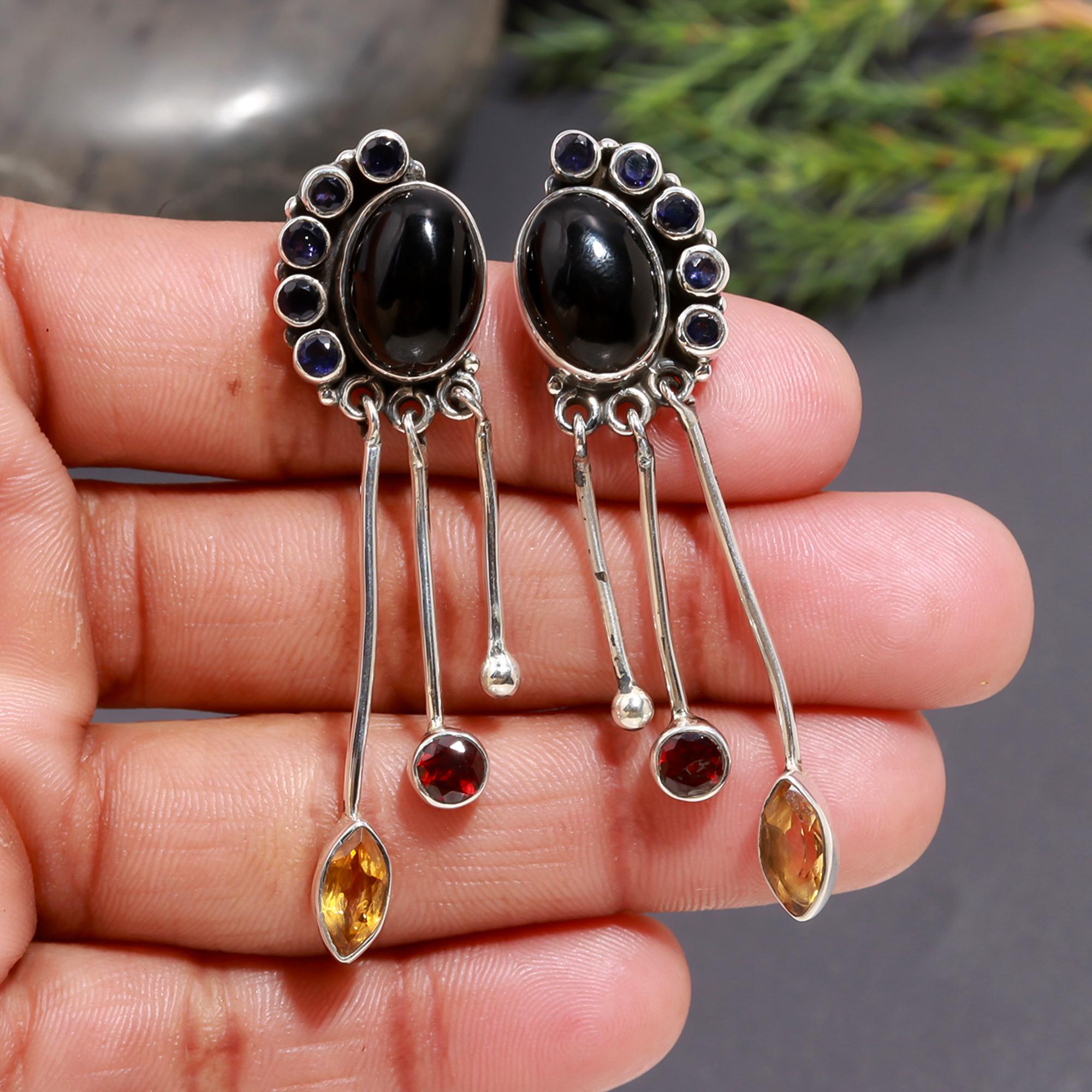 925 Silver Multi-Stone Drop Earrings