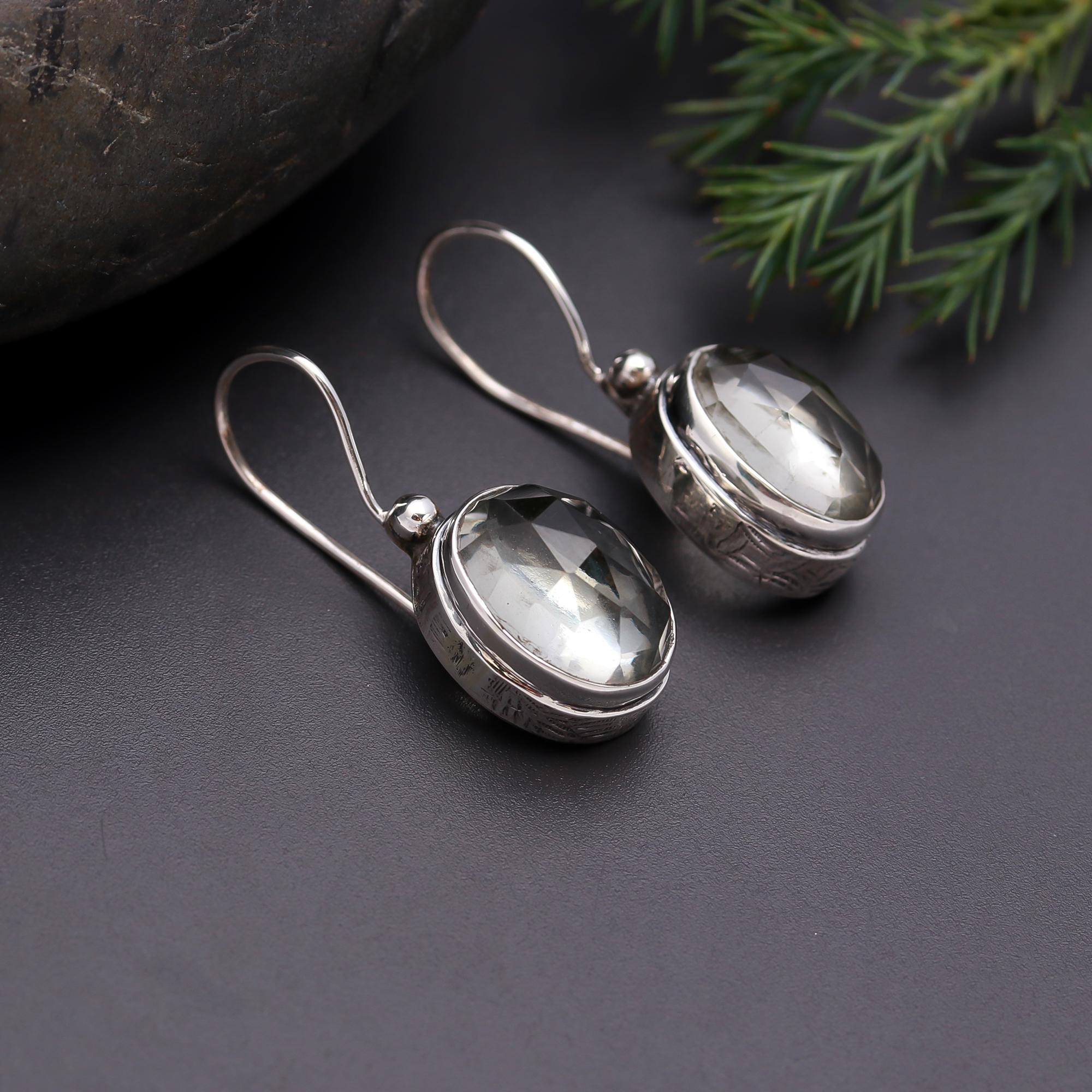 925 Silver Faceted Smoky Quartz Dangle Earrings