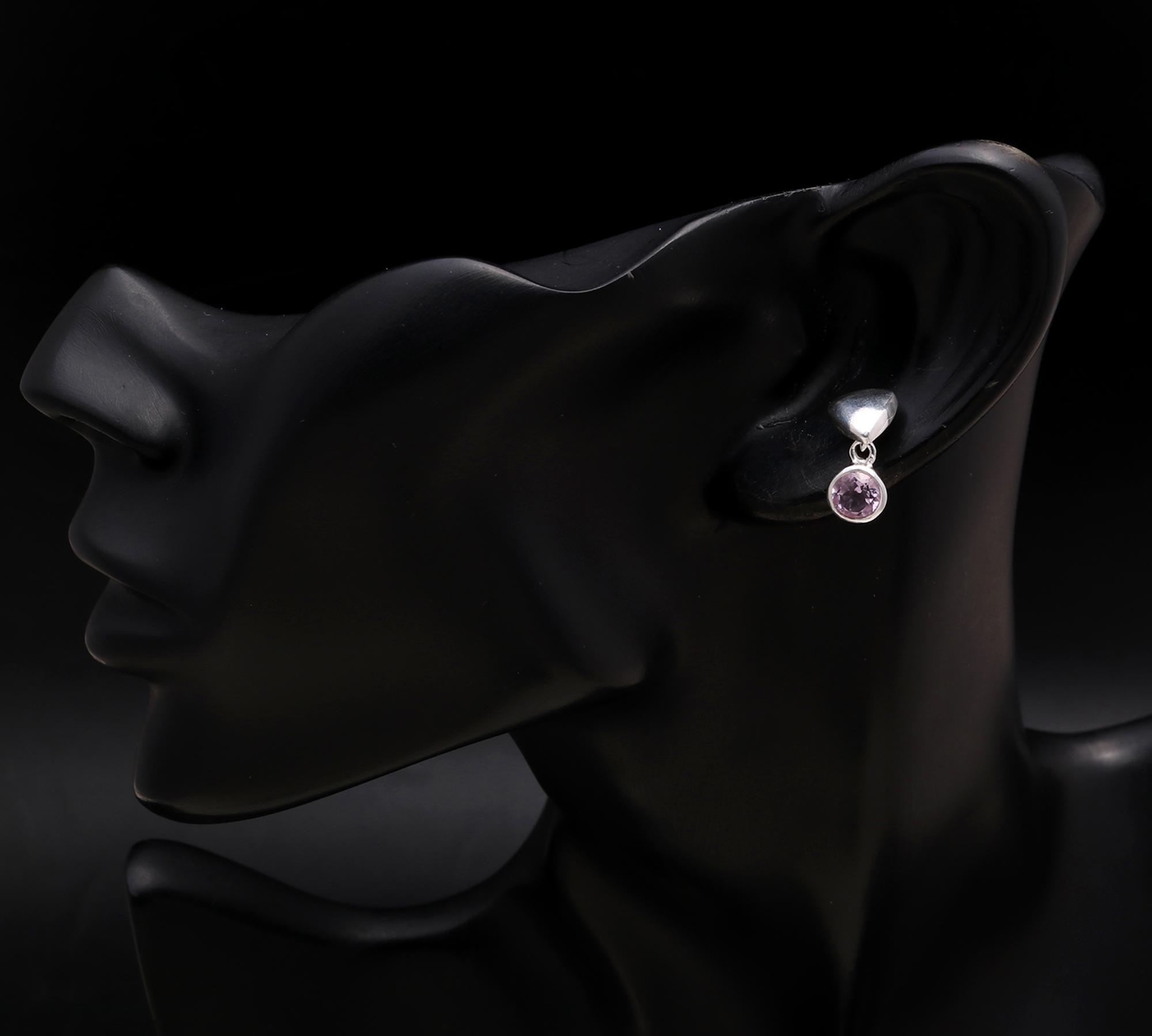 925 Silver Triangle Top Amethyst Drop Earrings