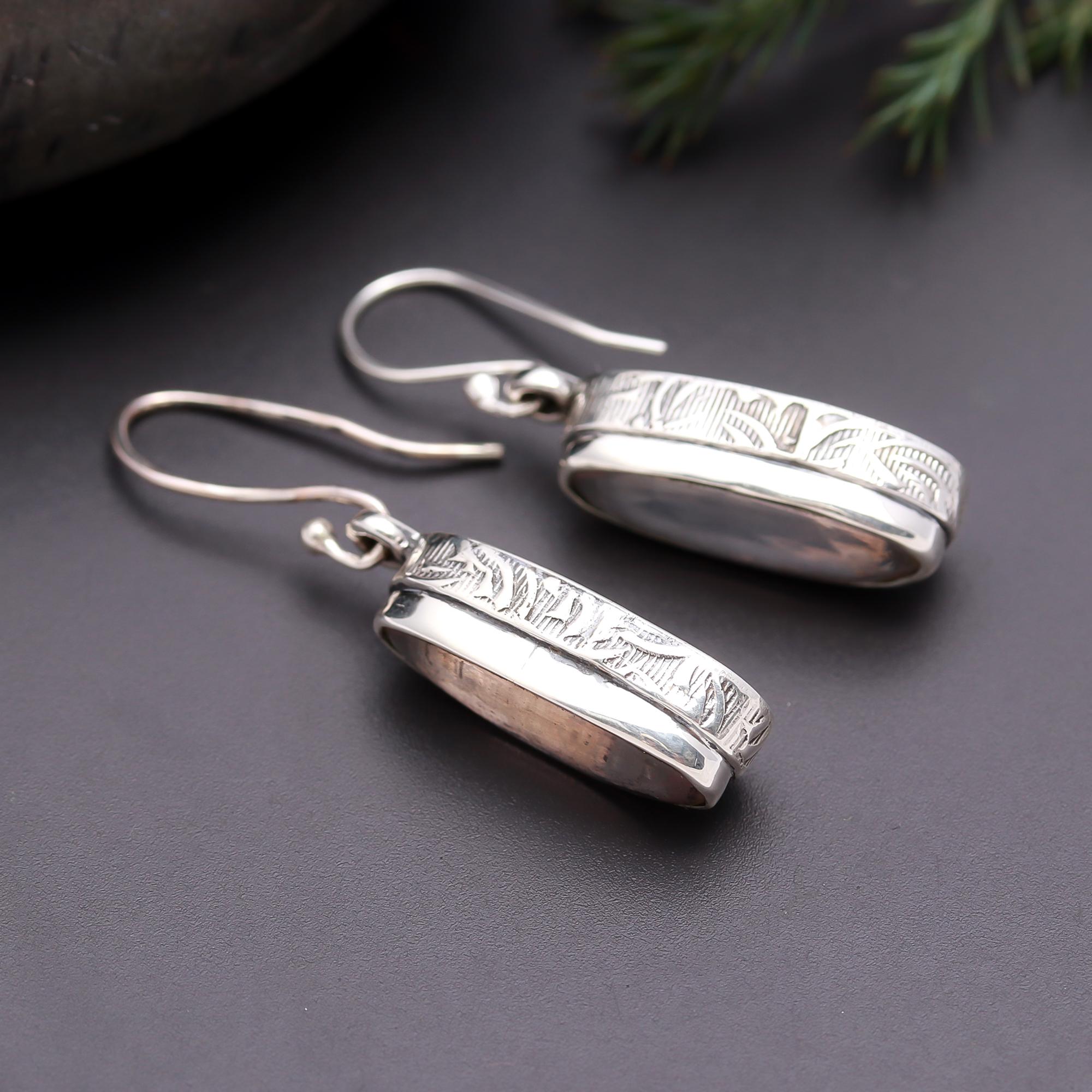 925 Silver Long Oval Smoky Quartz Dangle Earrings