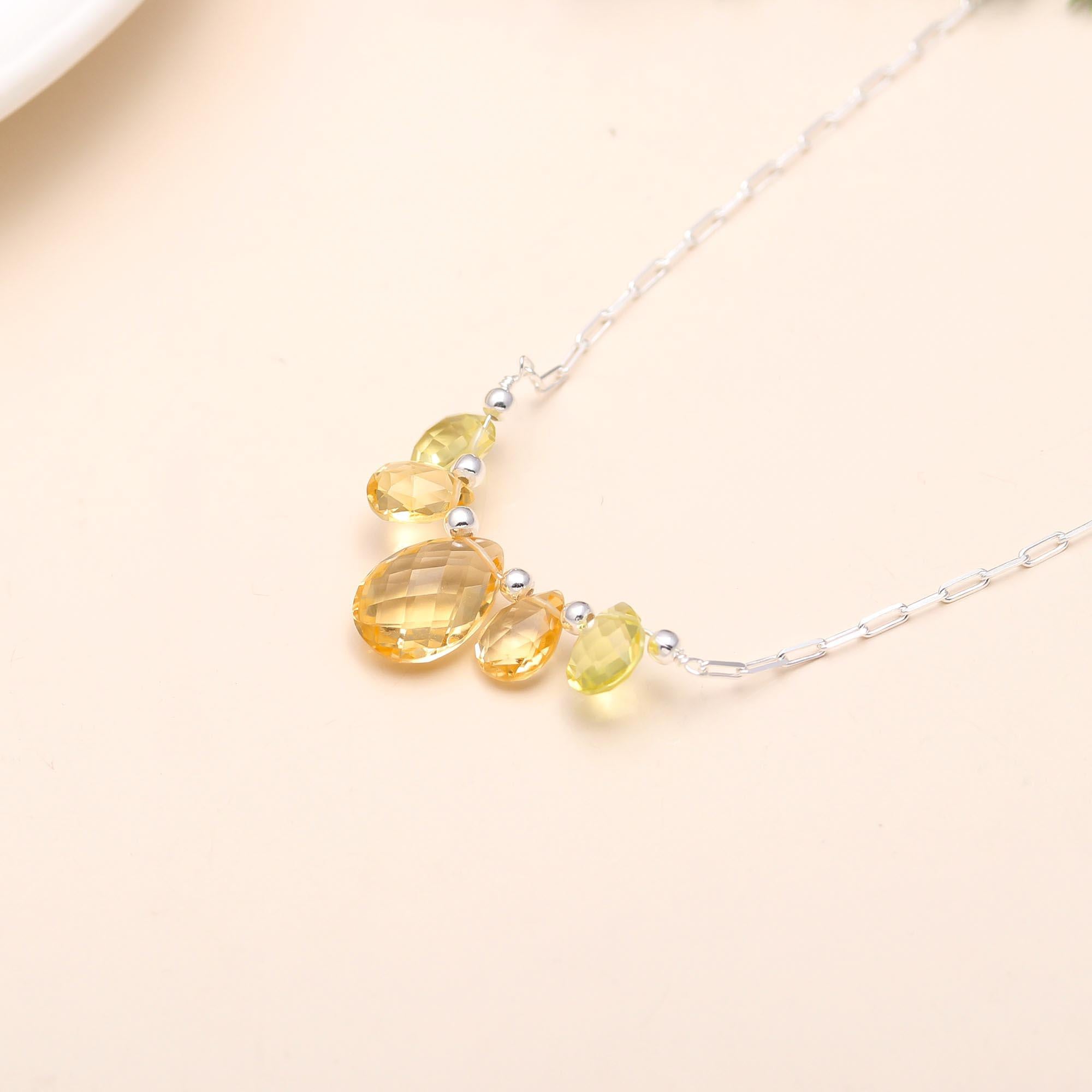 925 Silver Citrine and Lemon Quartz Necklace