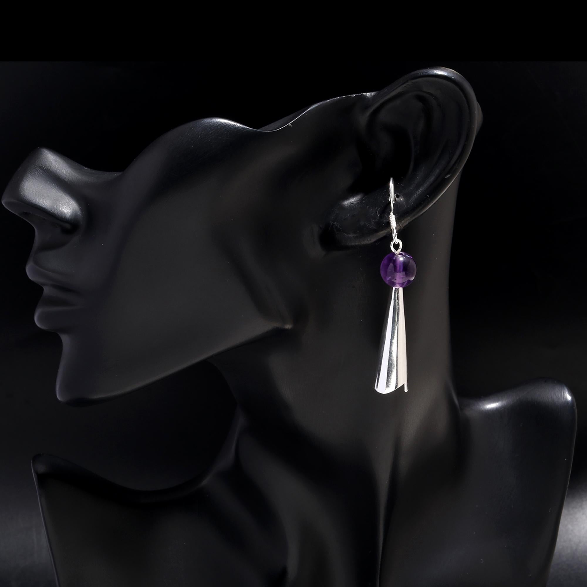 925 Silver Amethyst Bead Cone Dangle Earrings
