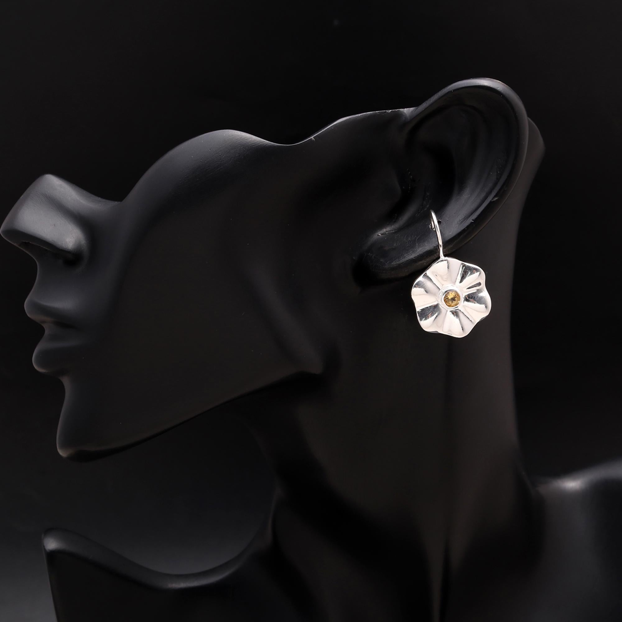 925 Silver Floral Citrine Dangle Earrings