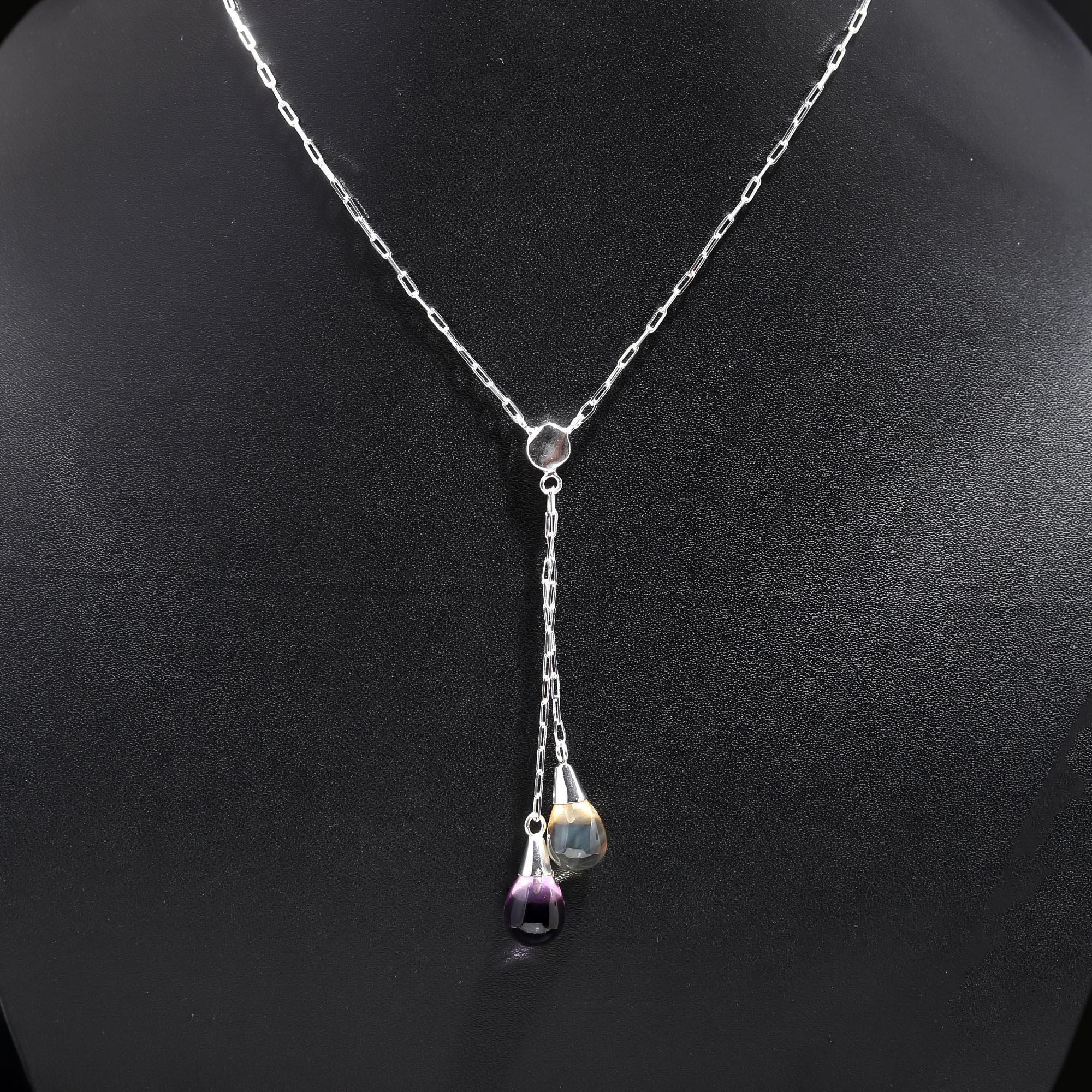 The Twilight Harmony: Amethyst & Citrine Adjustable Lariat Necklace