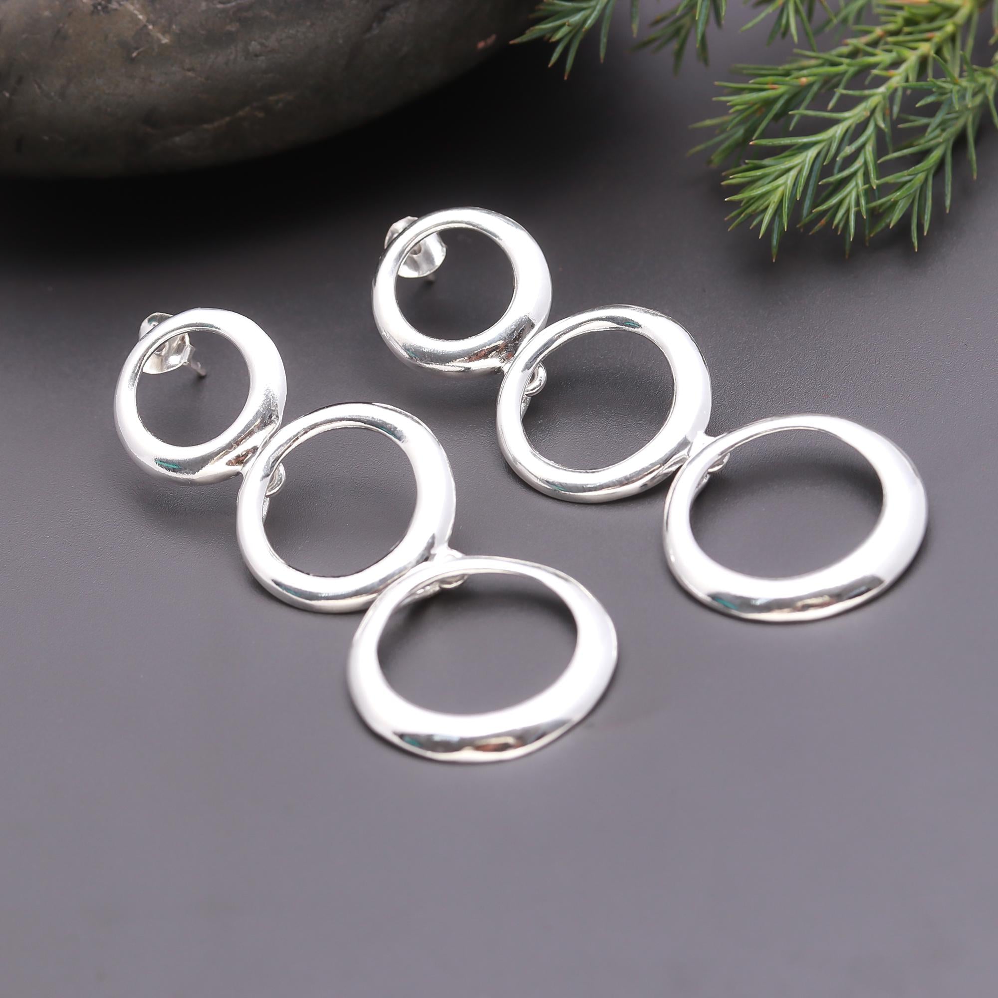 925 Silver Multi-Circle Drop Earrings