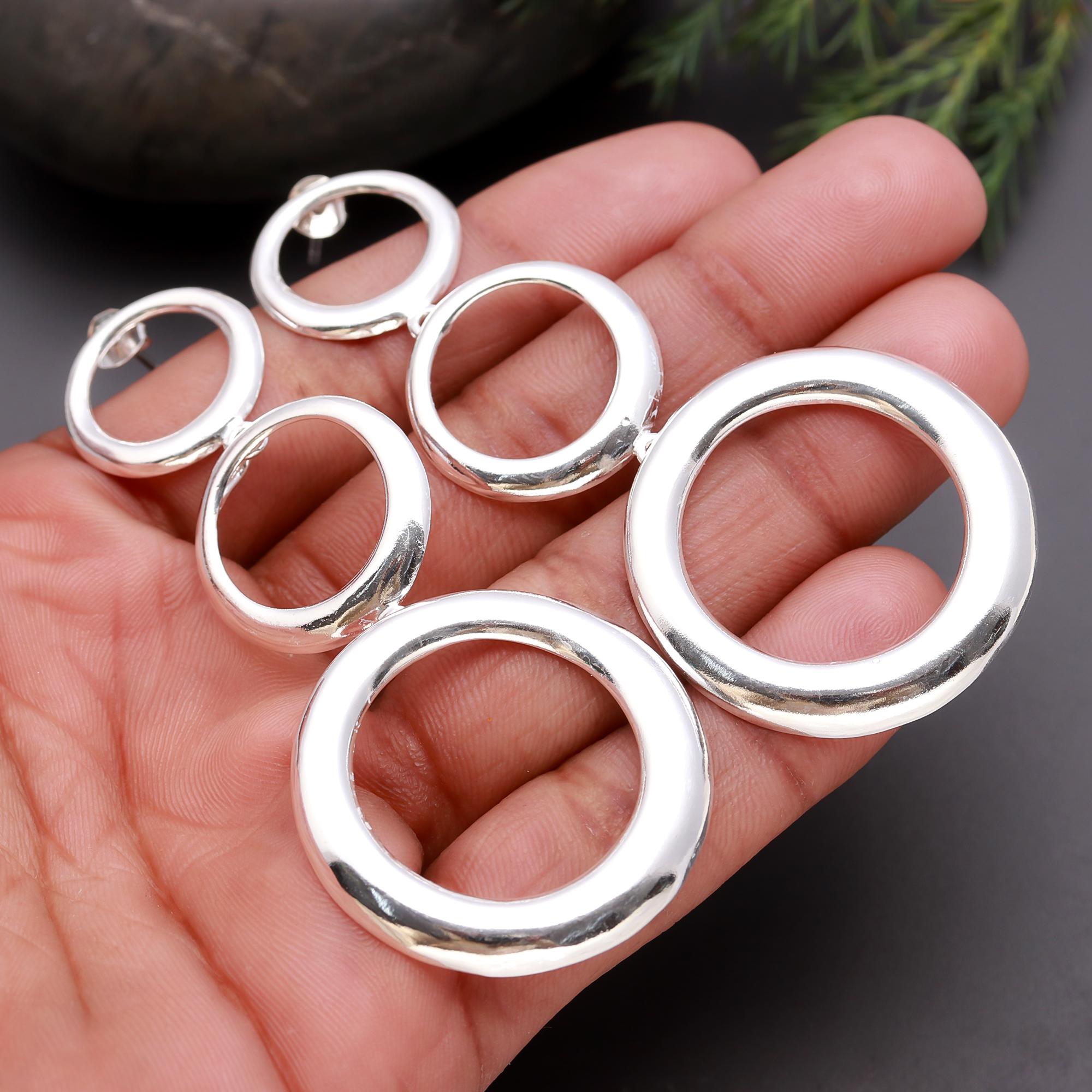 925 Silver Bold Linked Circle Drop Earrings