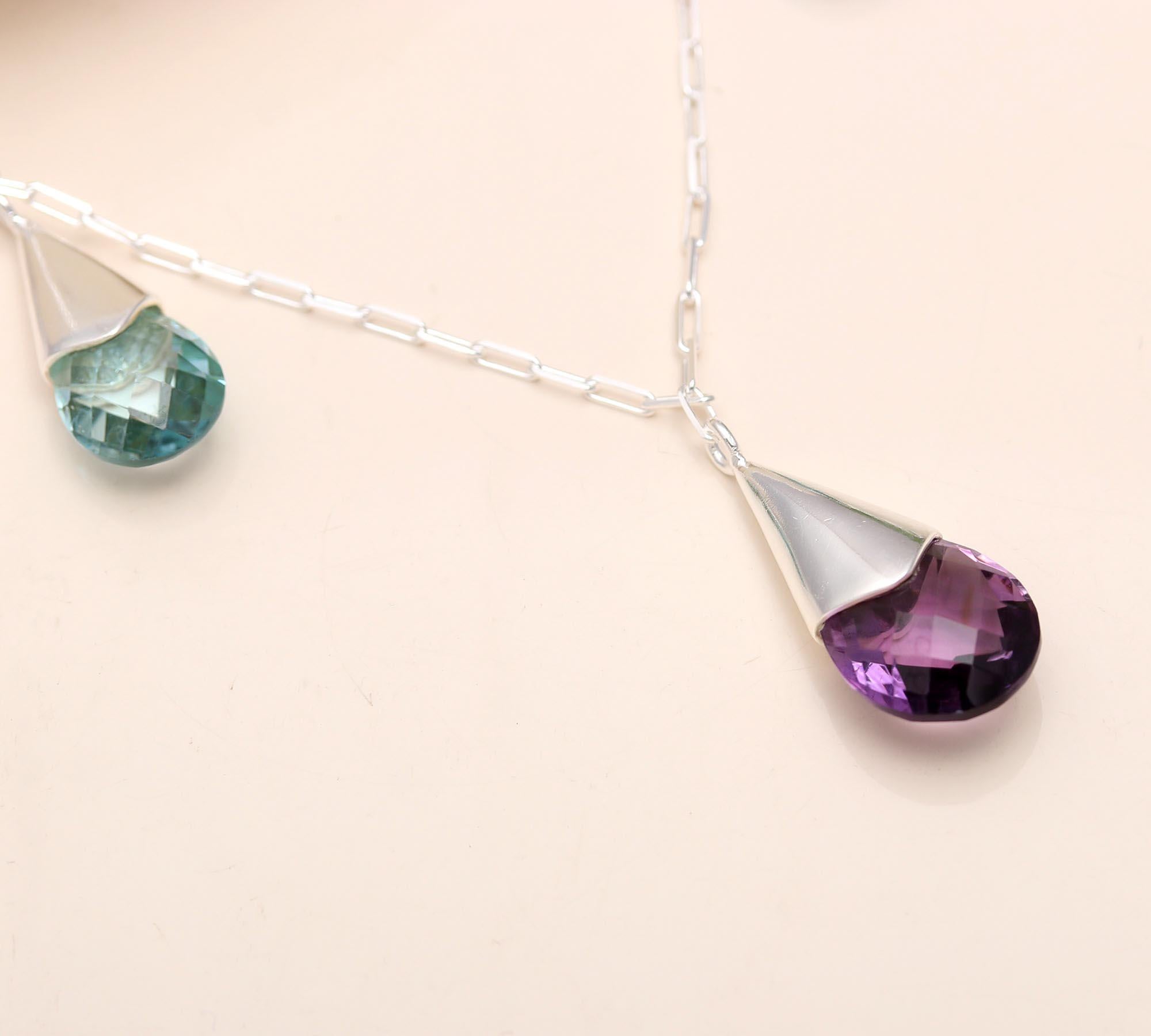 925 Silver Amethyst and Blue Topaz Necklace