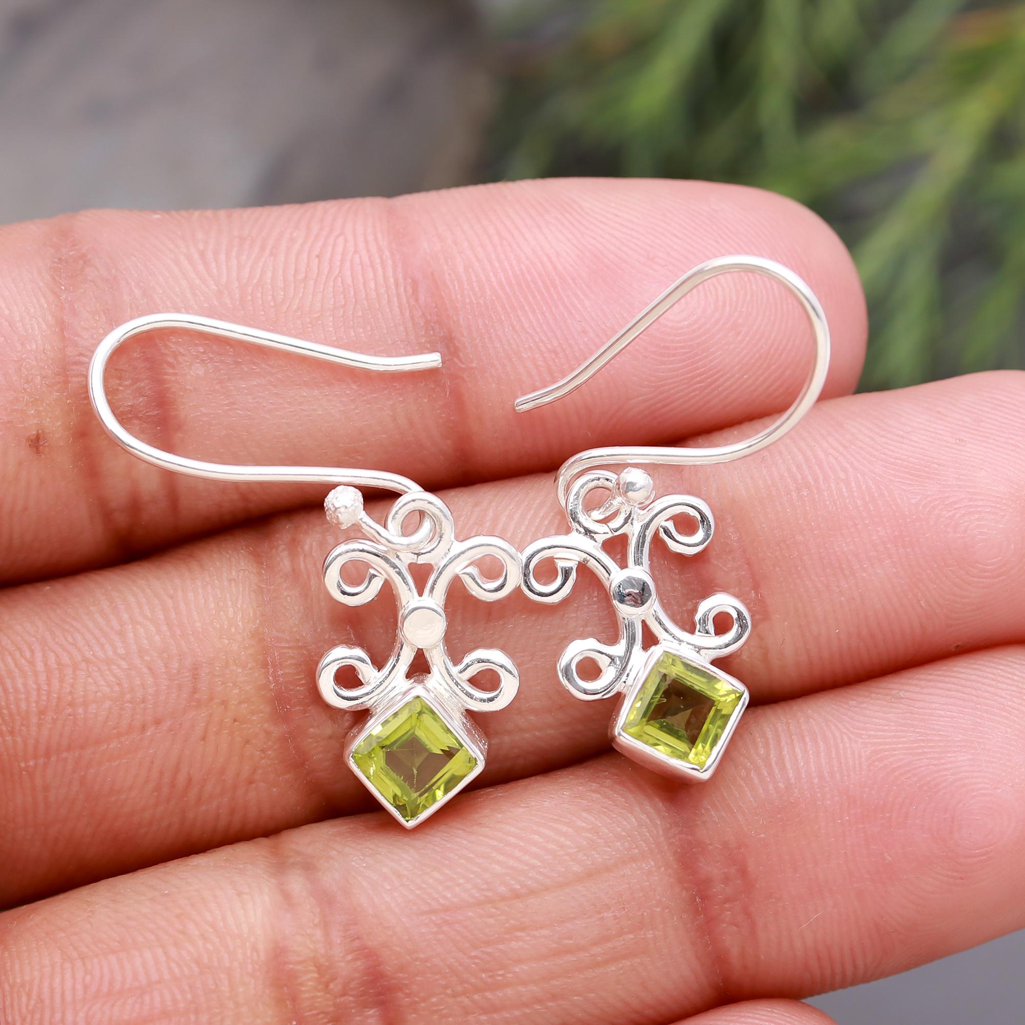 925 Silver Peridot Filigree Dangle Earrings