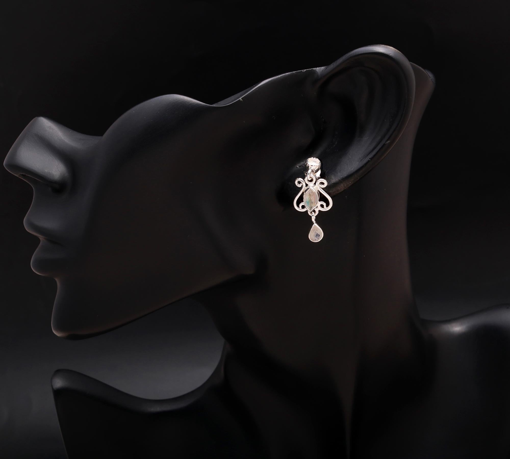 925 Silver Moonstone Filigree Drop Earrings