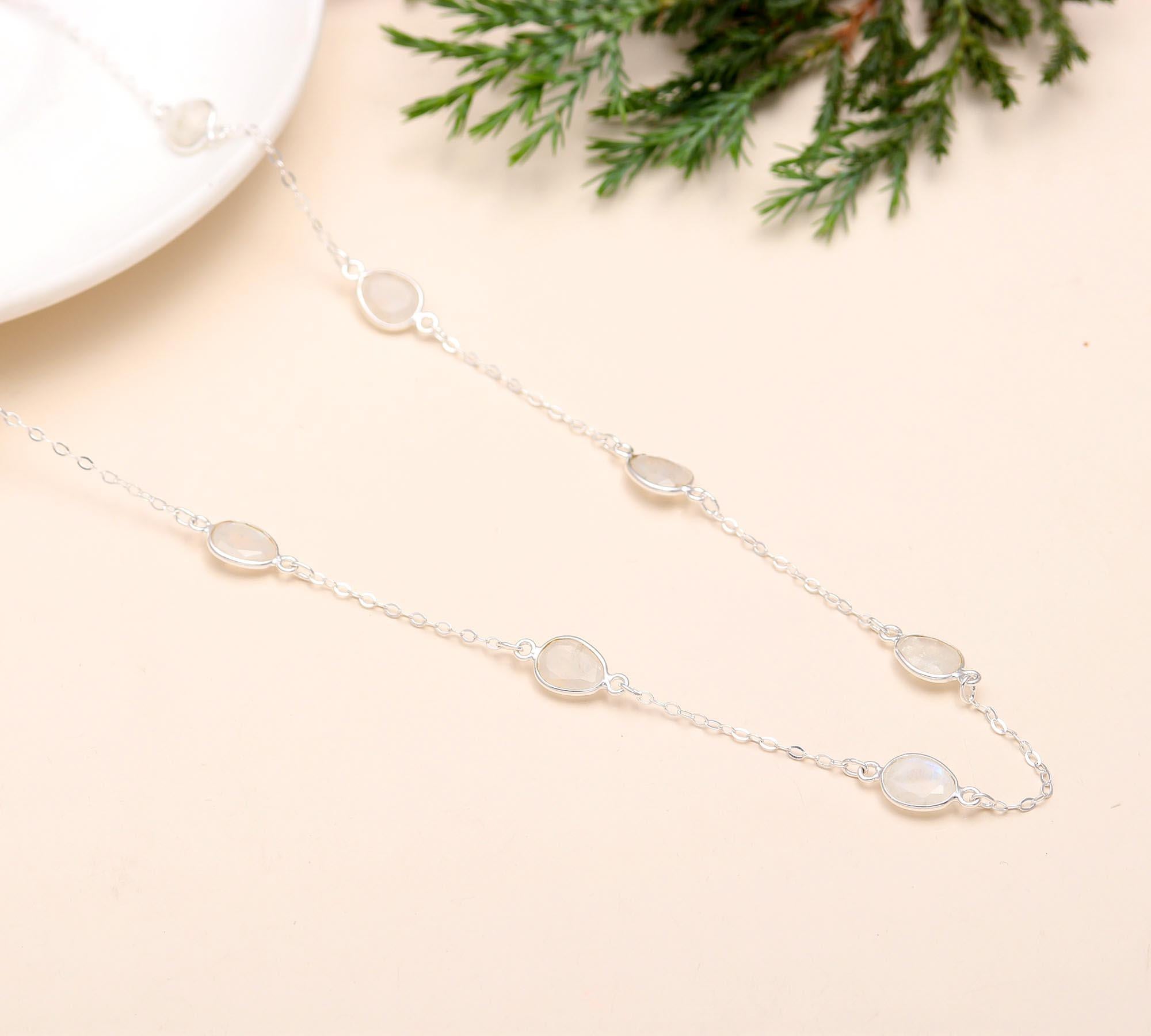 925 Silver Moonstone Station Necklace