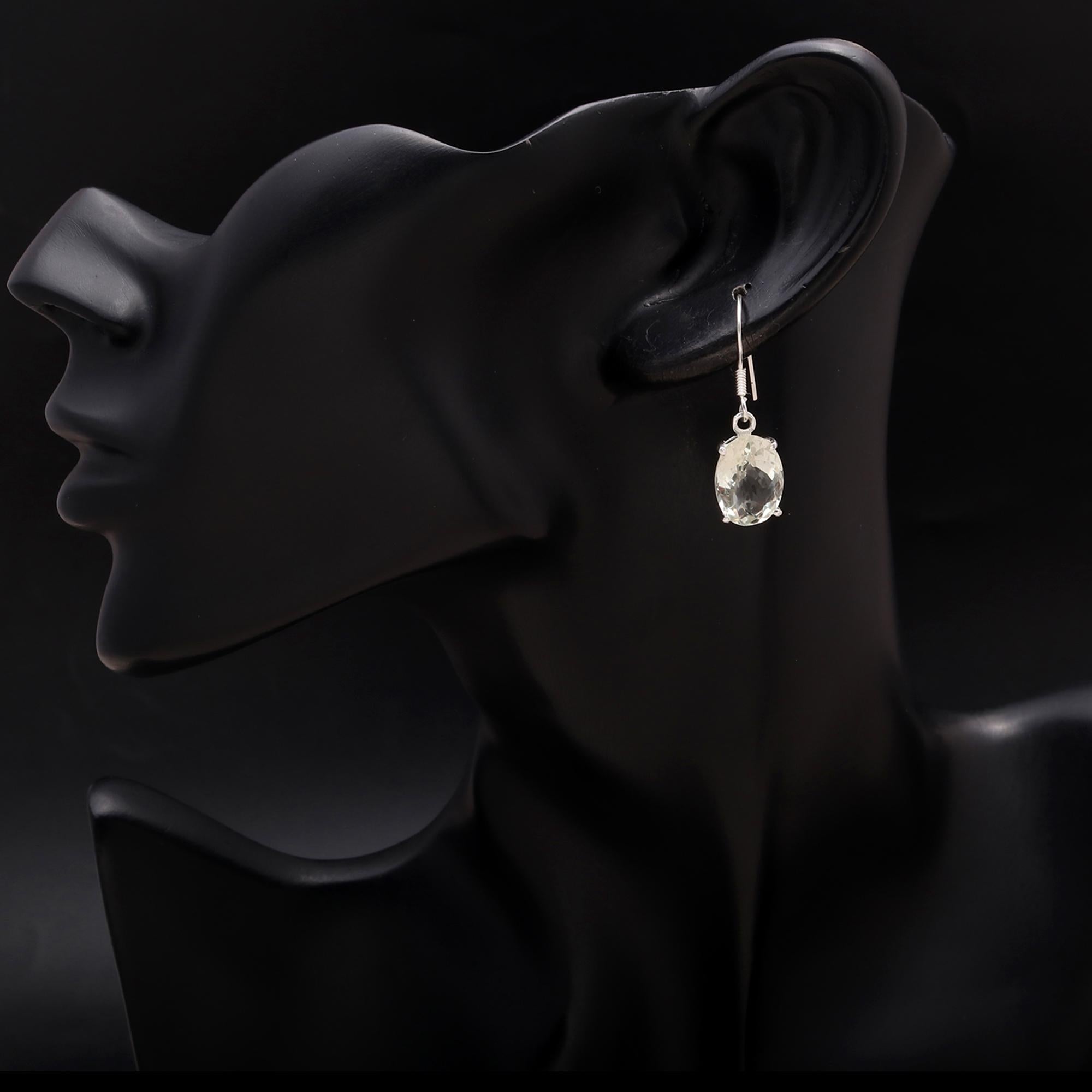 925 Silver Green Amethyst Dangle Earrings