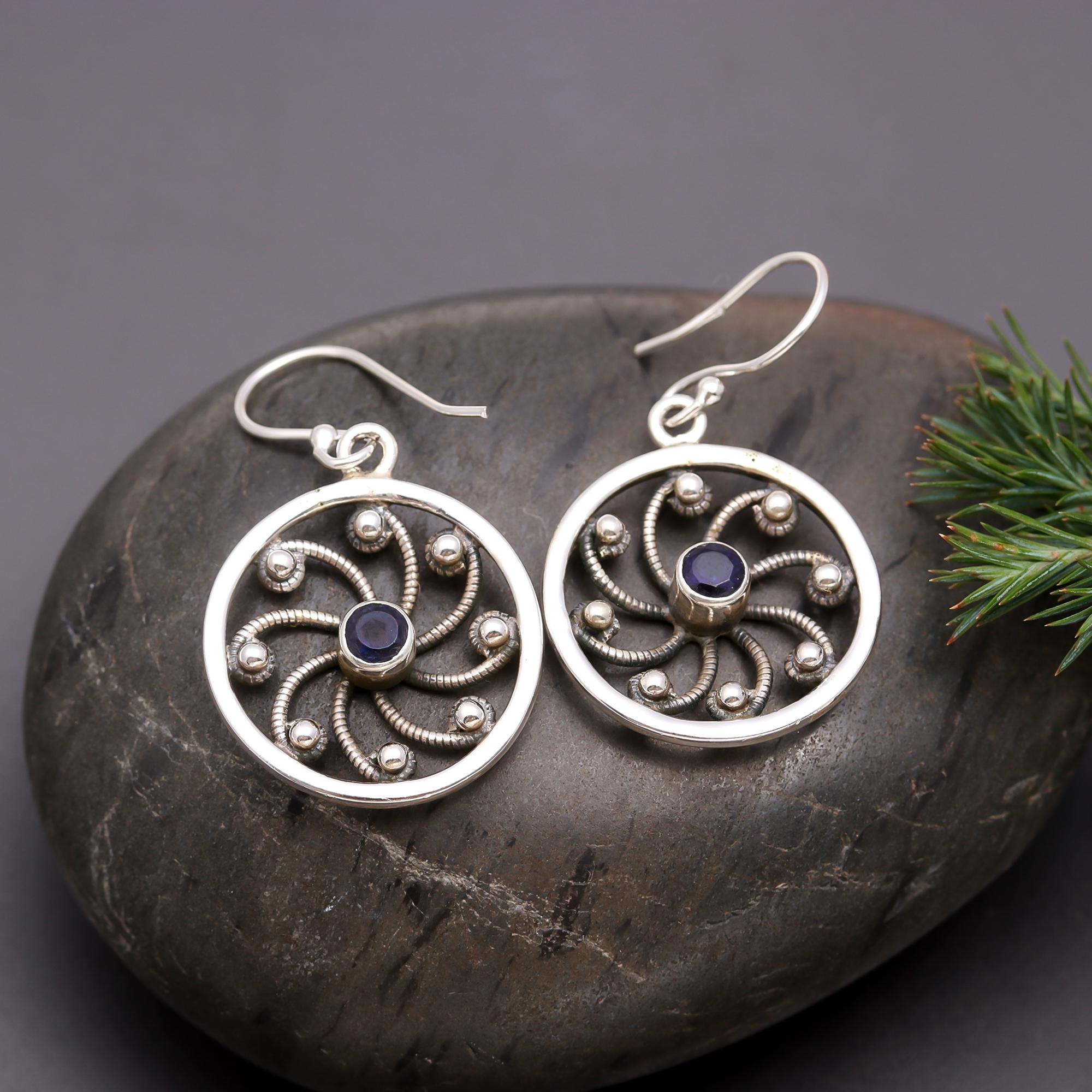 925 Silver Round Filigree Amethyst Dangle Earrings