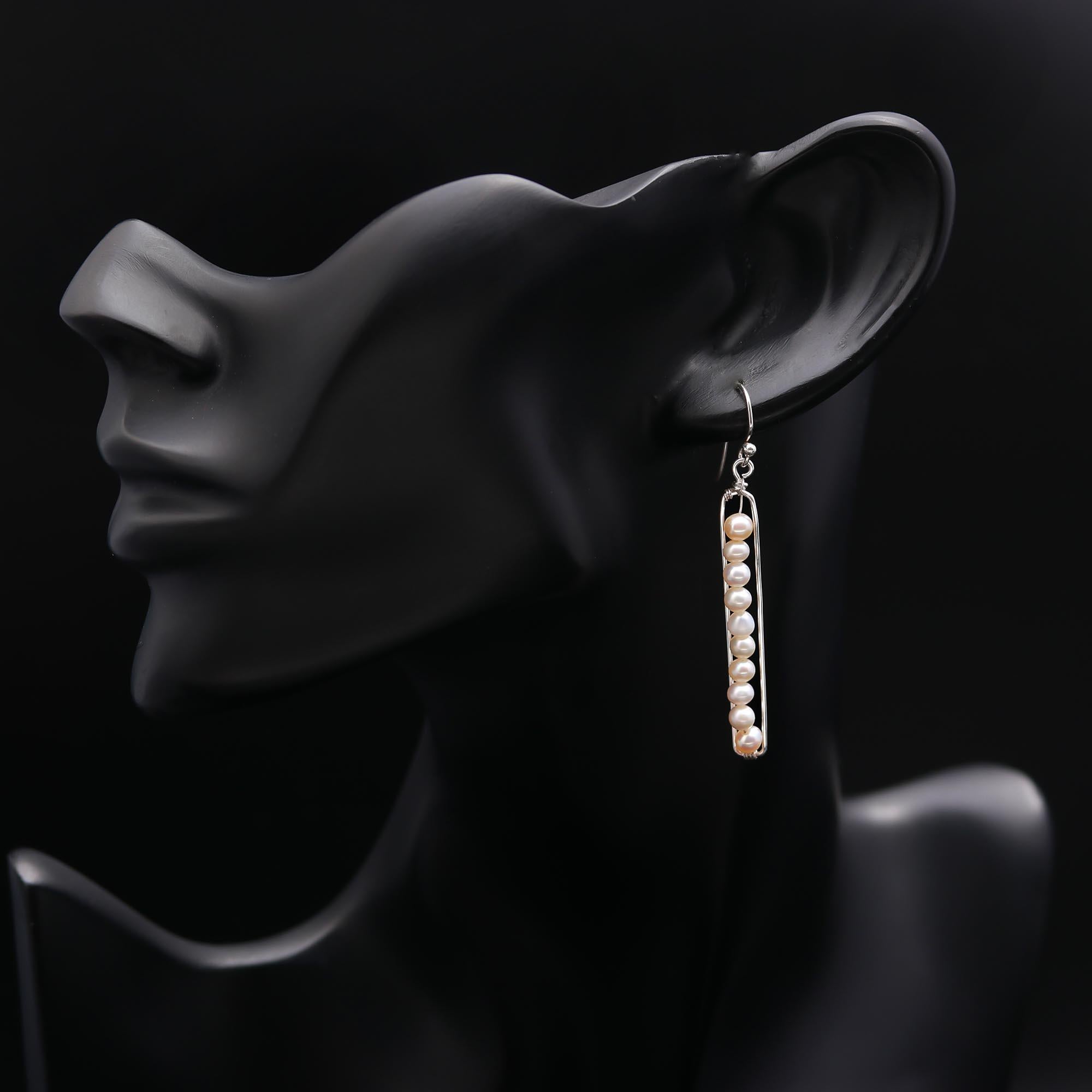 The Linear Luster: Sterling Silver & Pearl Bar Drop Earrings
