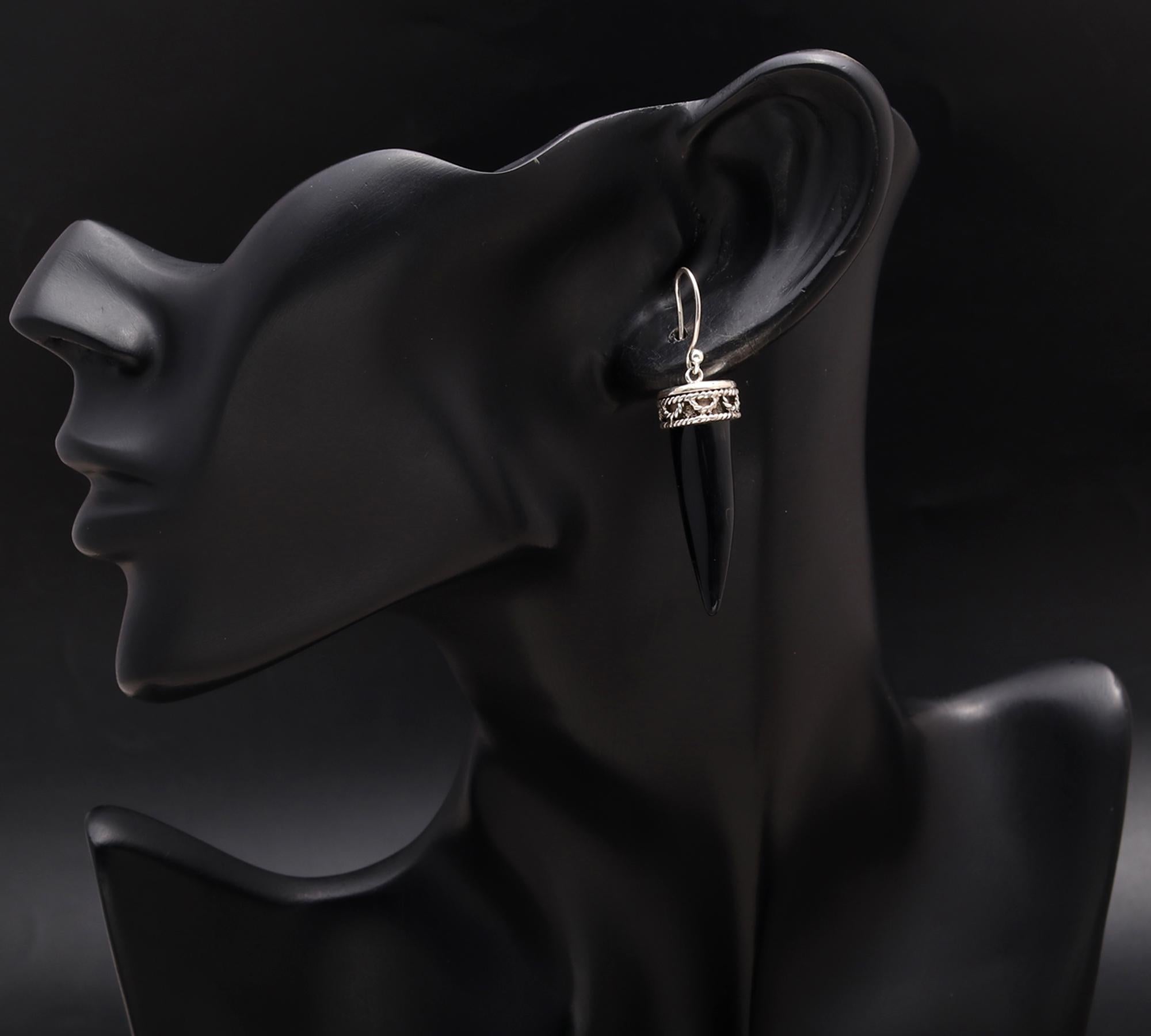 925 Silver Black Agate Spike Dangle Earrings