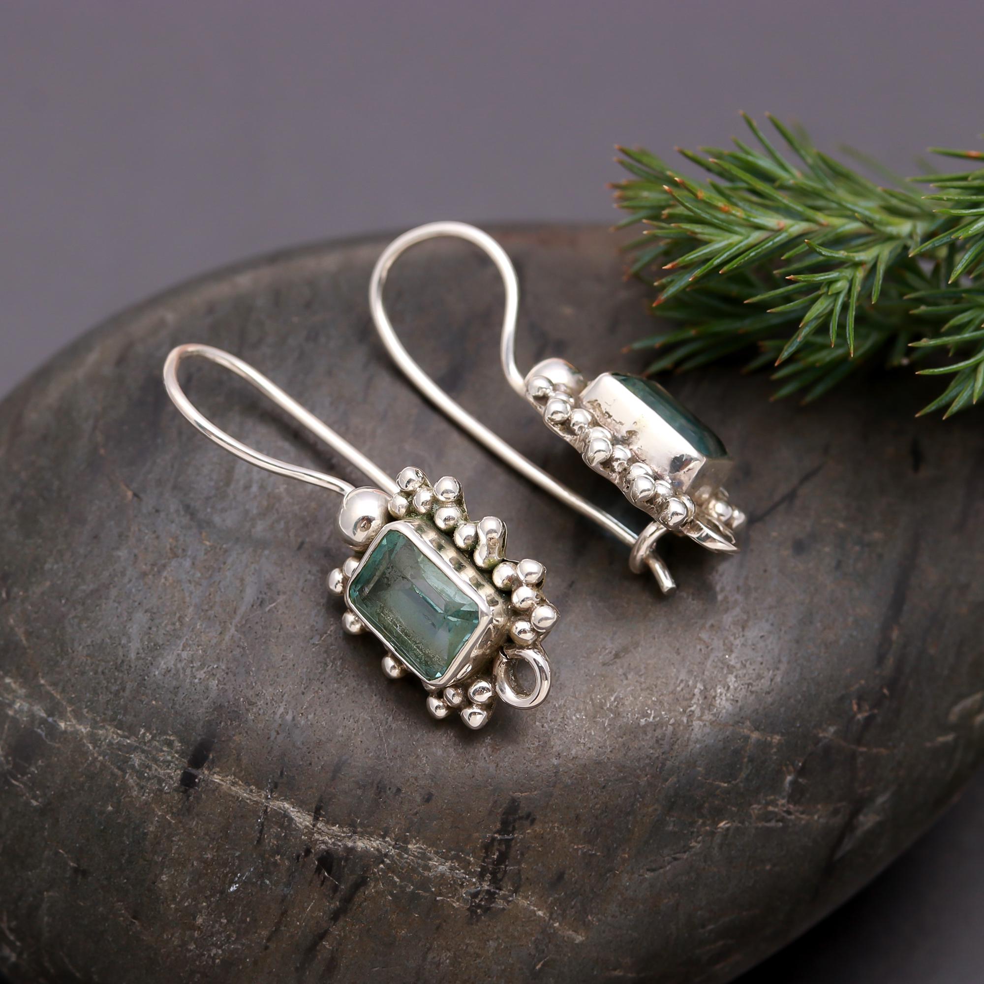 925 Silver Green Quartz Dangle Earrings