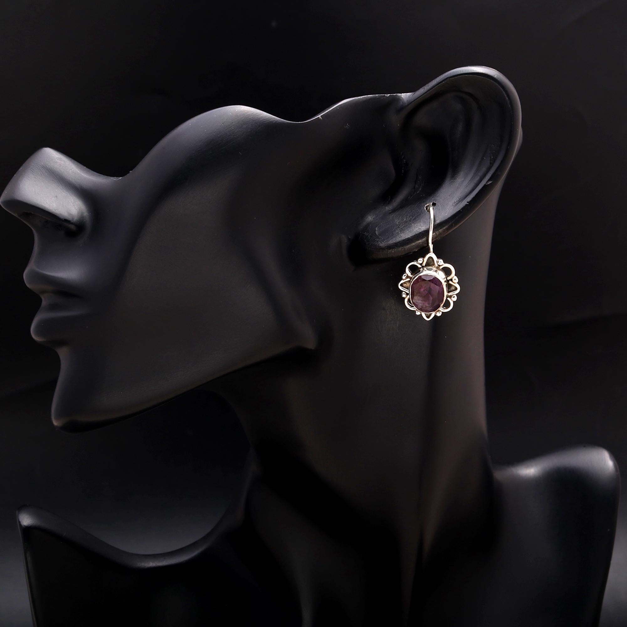 925 Silver Amethyst Filigree Dangle Earrings