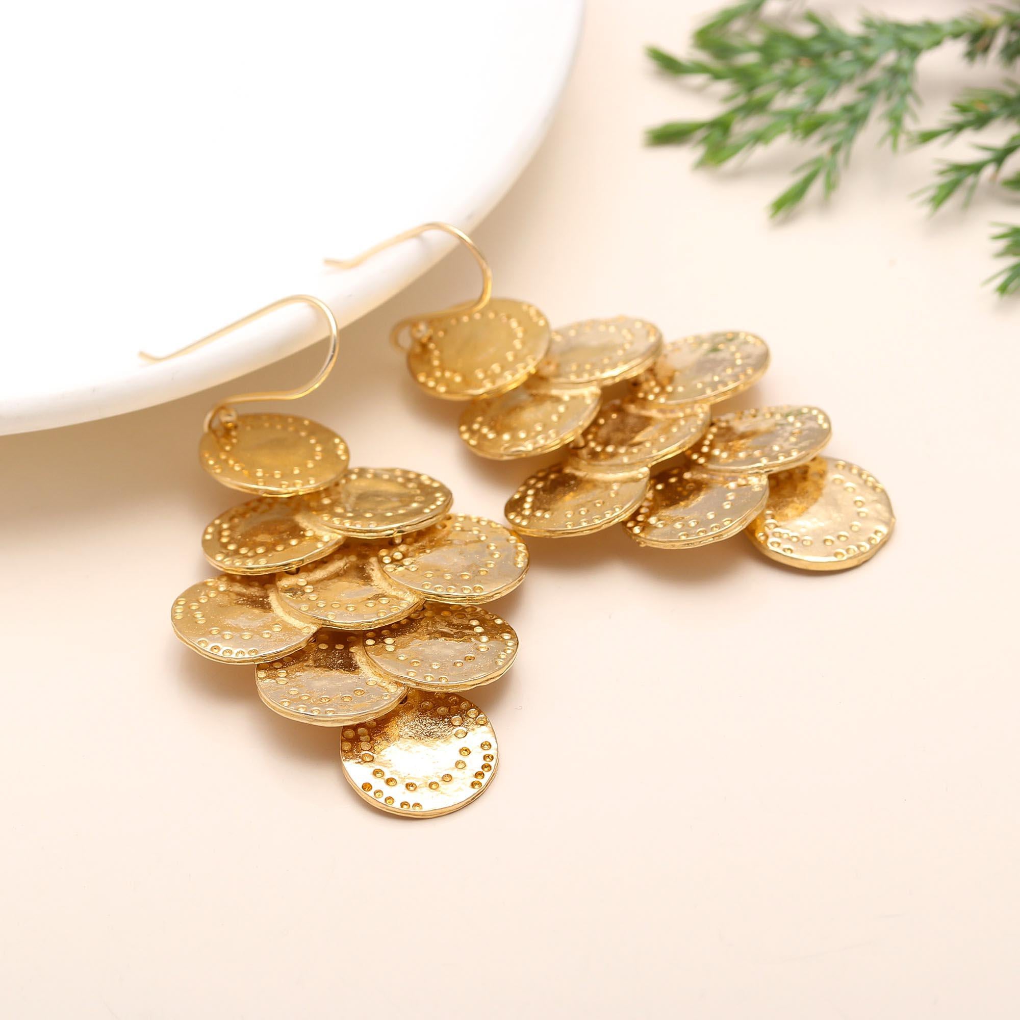 The Gypsy Coin: Textured Disc Chandelier Earrings