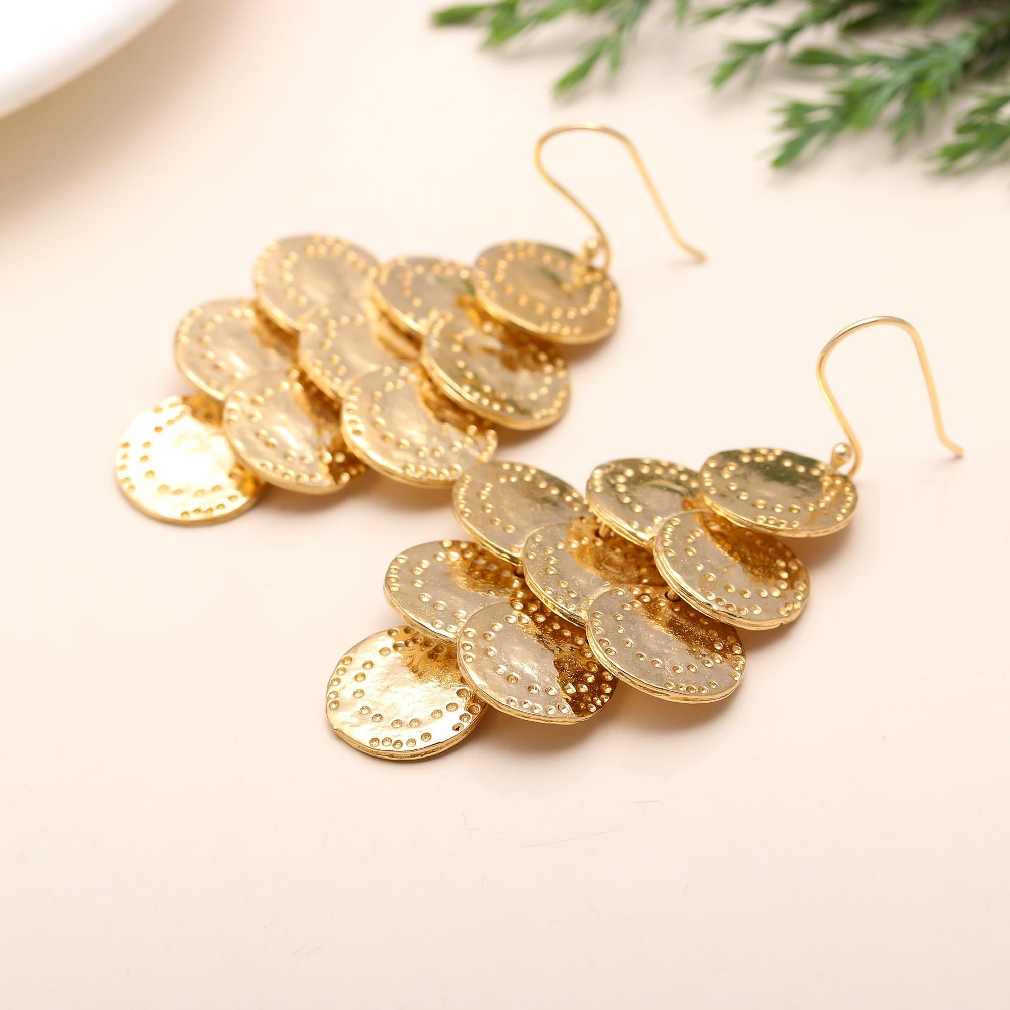 The Gypsy Coin: Textured Disc Chandelier Earrings