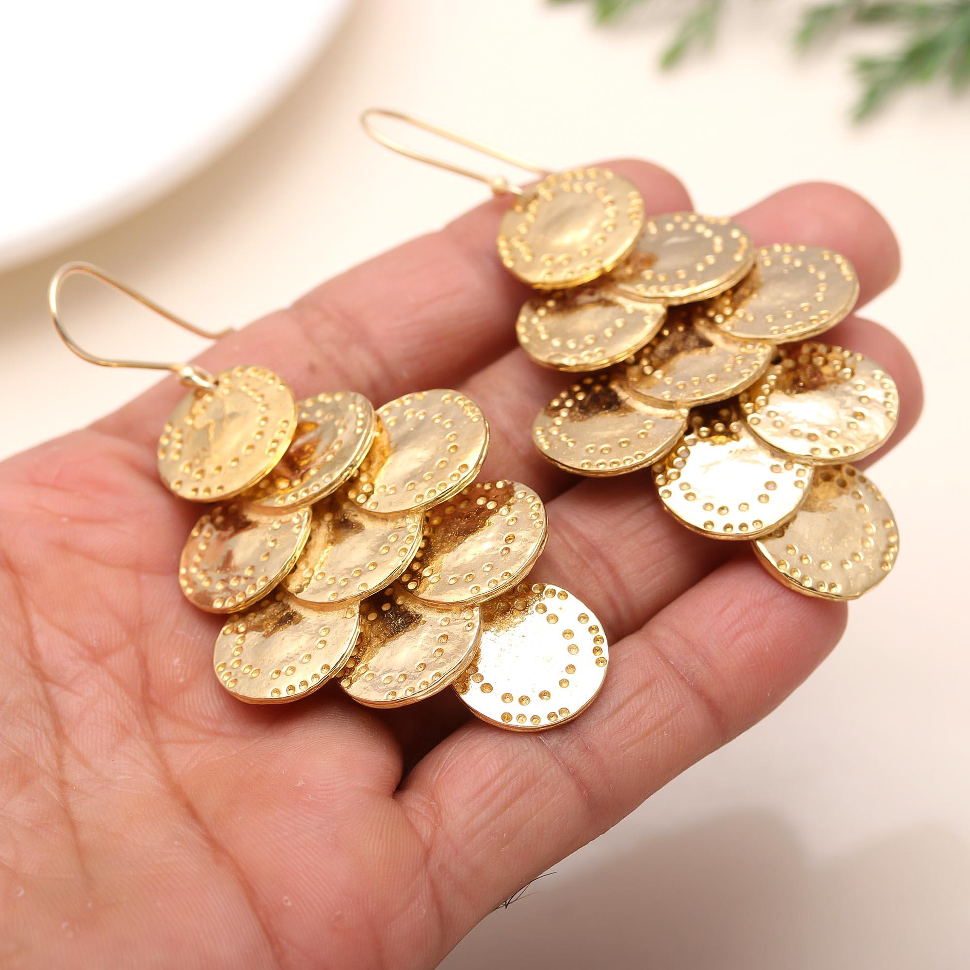 The Gypsy Coin: Textured Disc Chandelier Earrings
