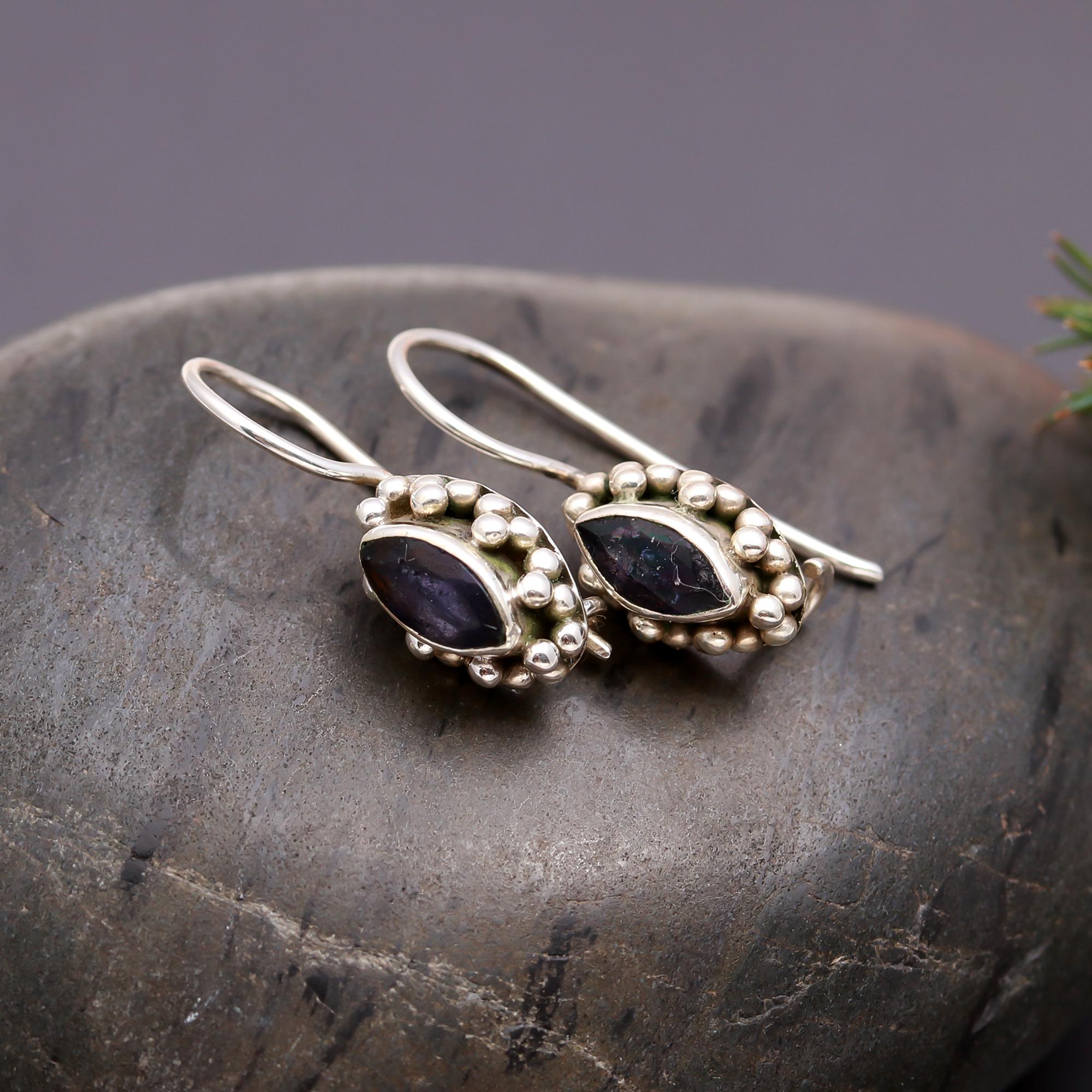 925 Silver Marquise Iolite Dangle Earrings