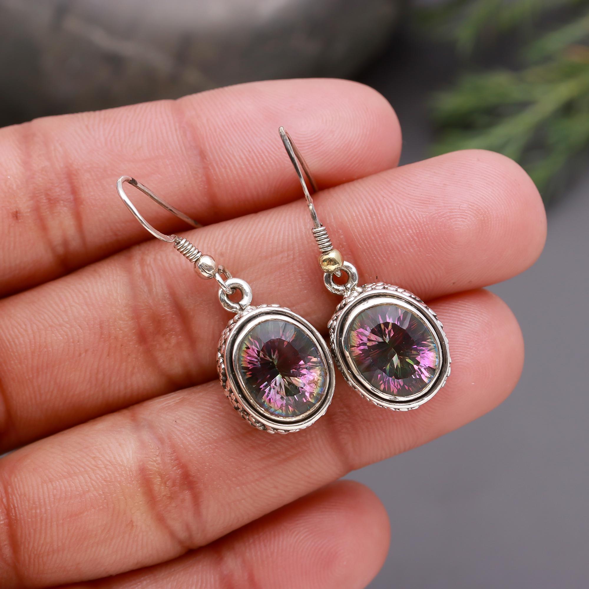 925 Silver Mystic Topaz Dangle Earrings