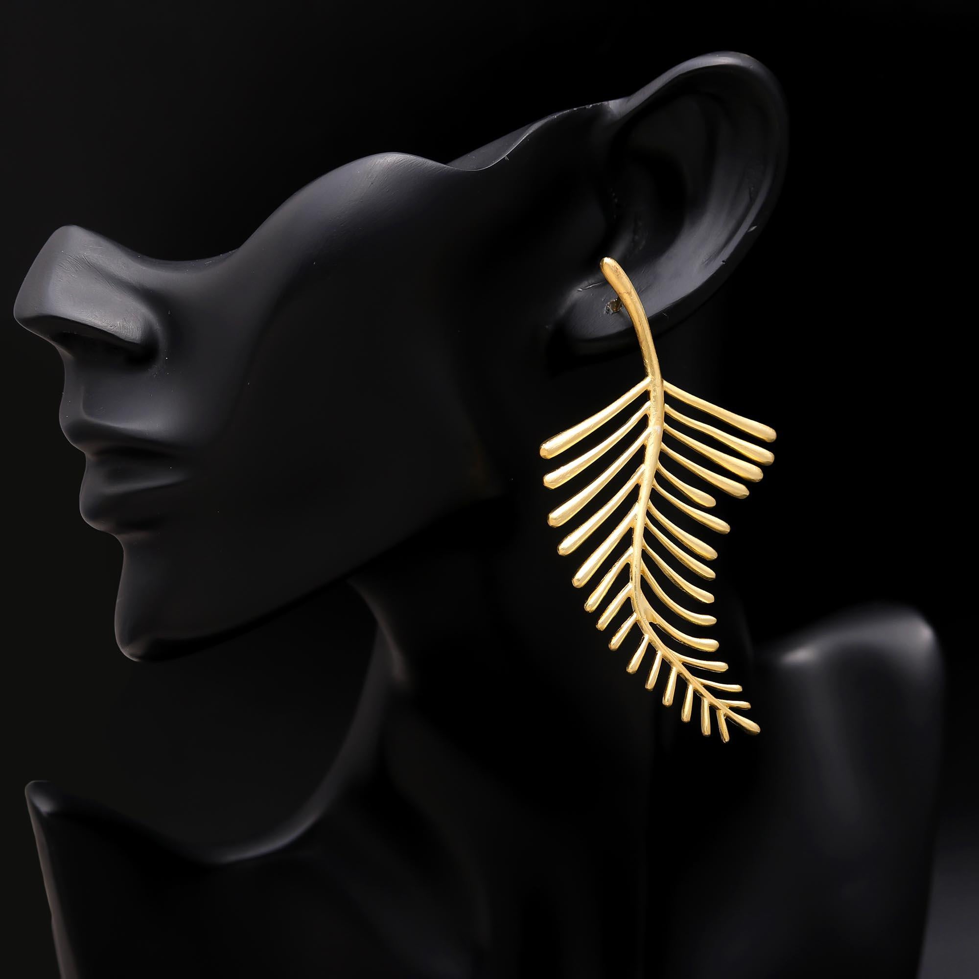 The Golden Frond: Satin Gold Palm Leaf Statement Earrings