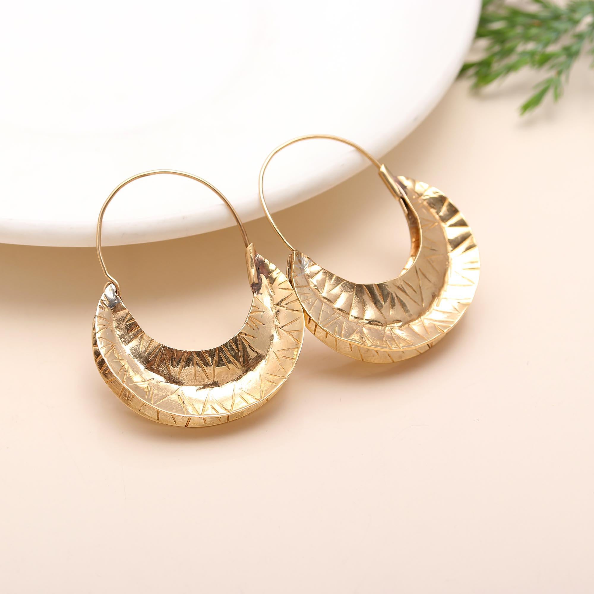 The Gilded Crescent: Textured Gypsy Hoops