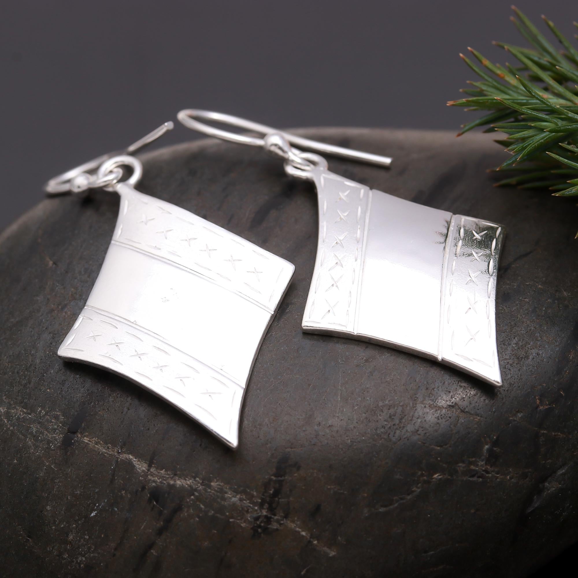 925 Silver Curved Dangle Earrings