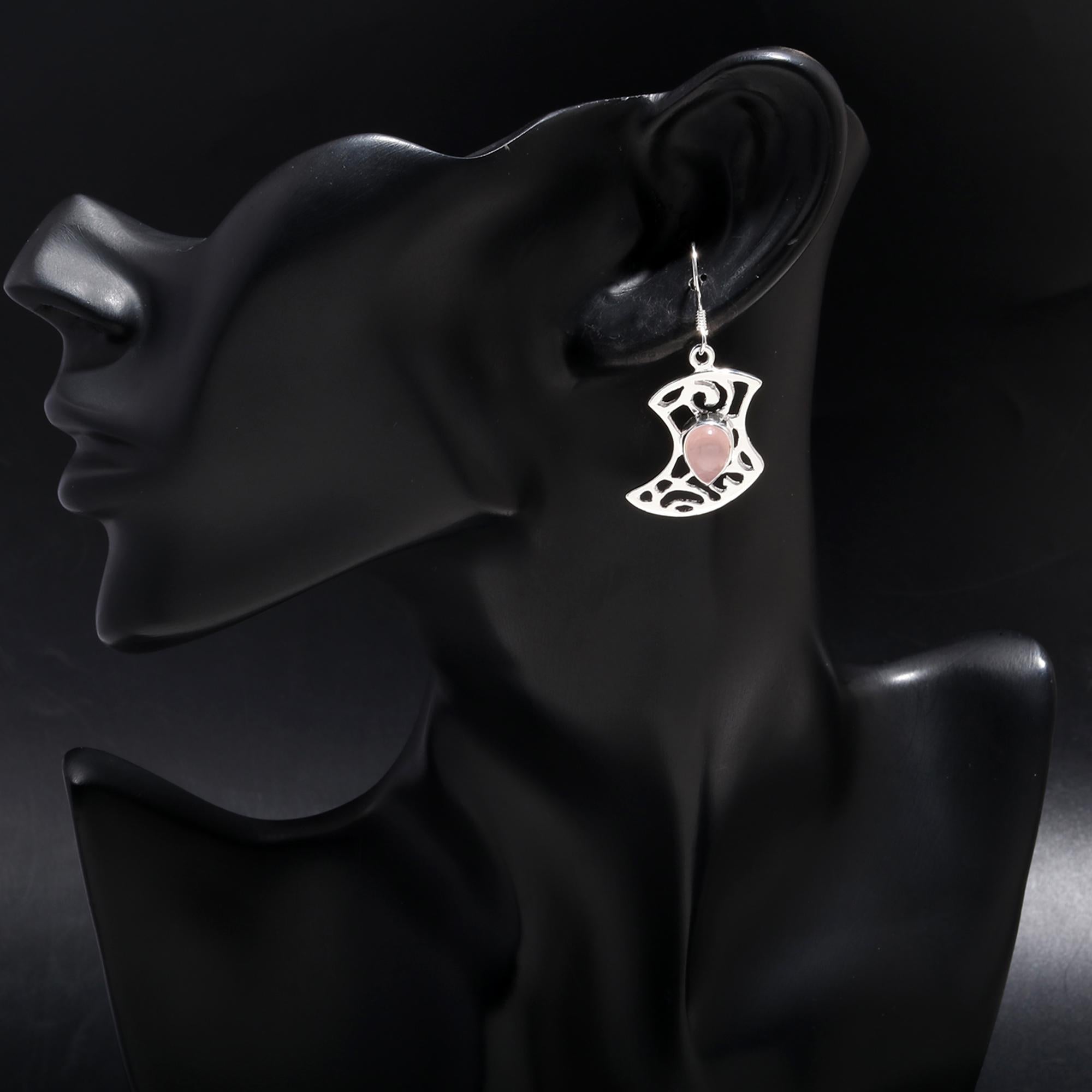 925 Silver Filigree Rose Quartz Dangle Earrings