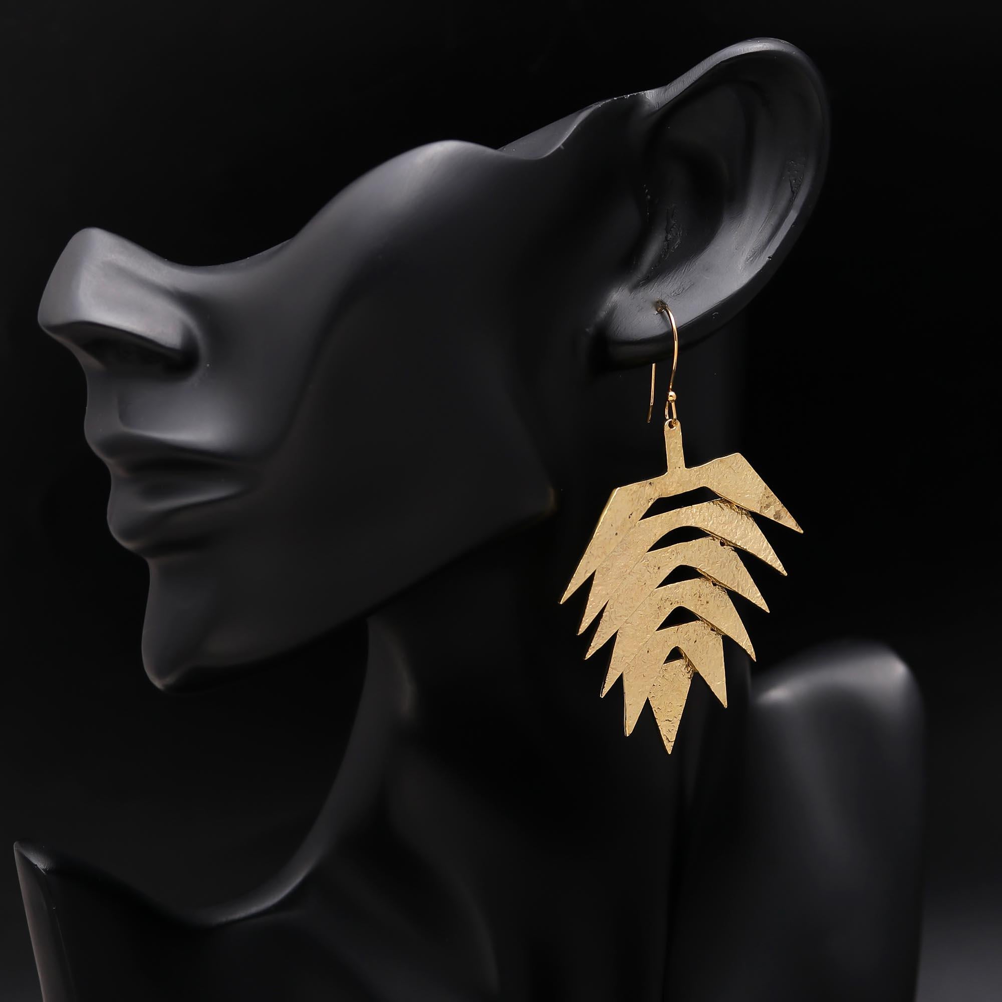 The Gilded Fern: Textured Leaf Drop Earrings