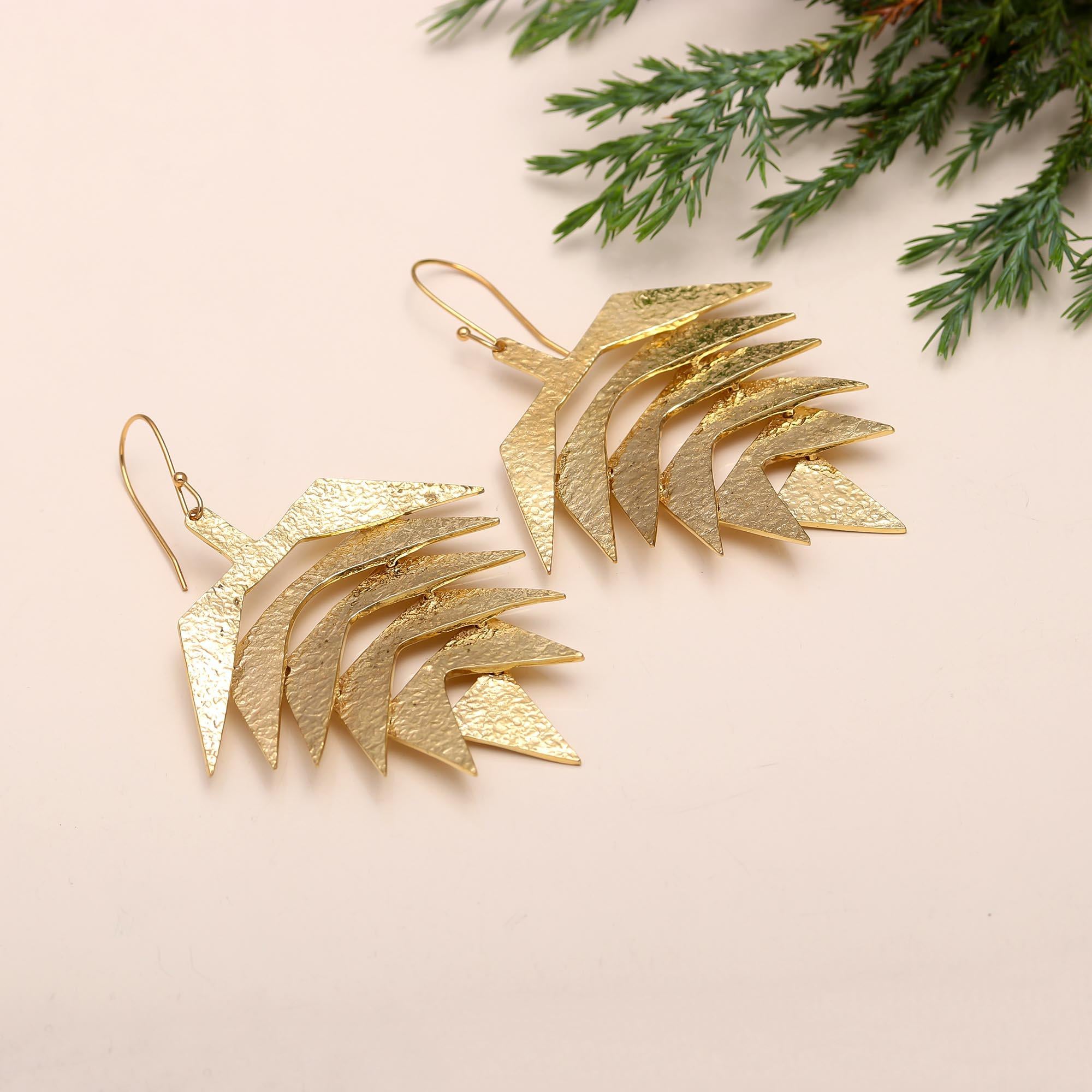 The Gilded Fern: Textured Leaf Drop Earrings