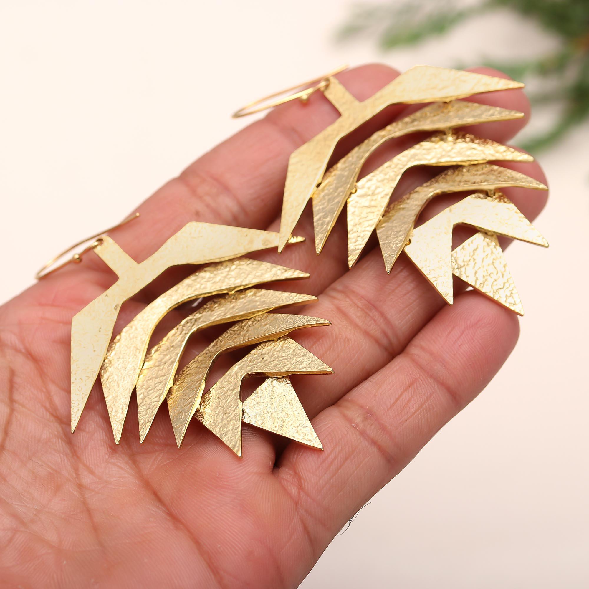 The Gilded Fern: Textured Leaf Drop Earrings