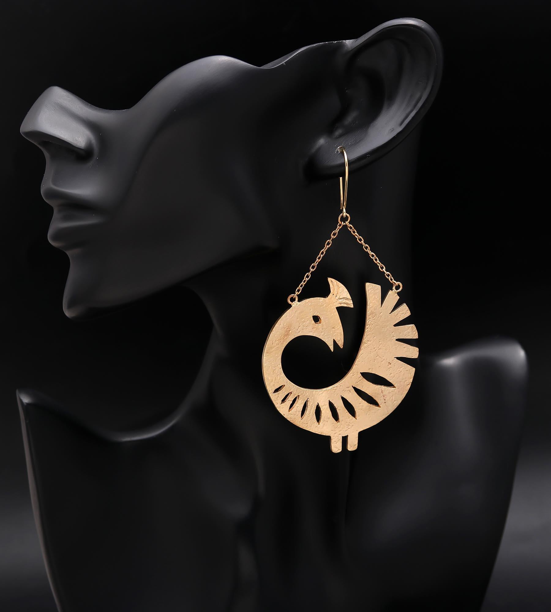 The Golden Peacock: Cutout Bird Drop Earrings