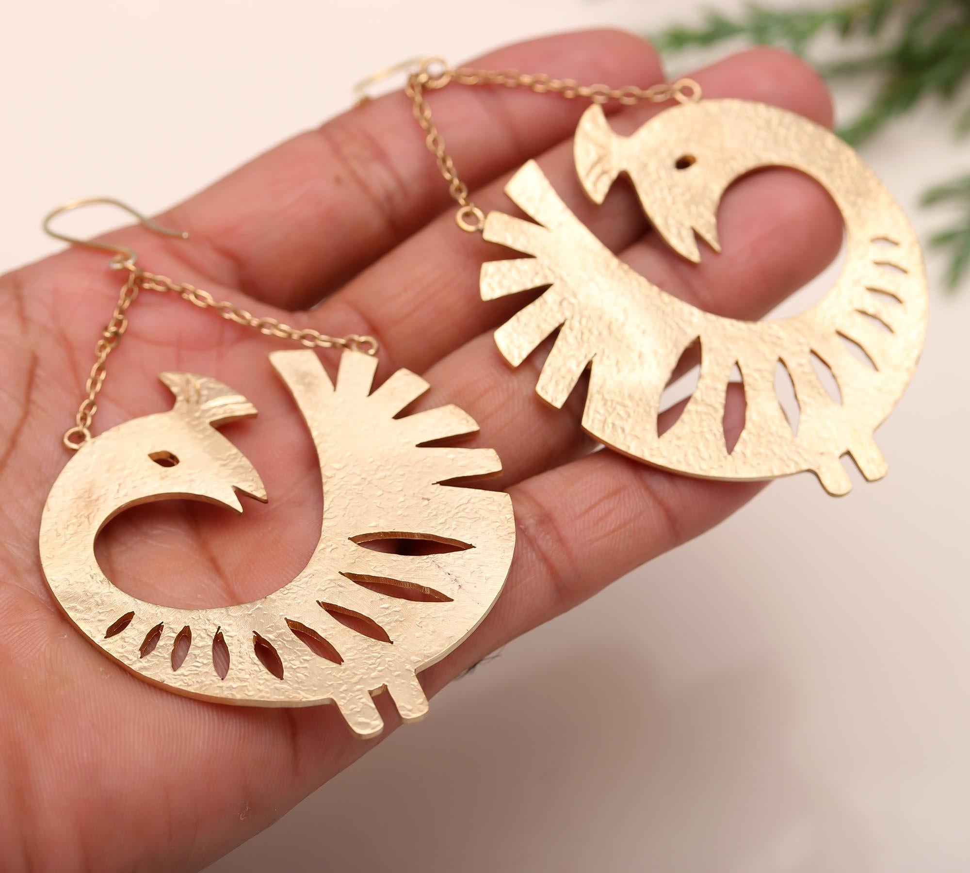 The Golden Peacock: Cutout Bird Drop Earrings