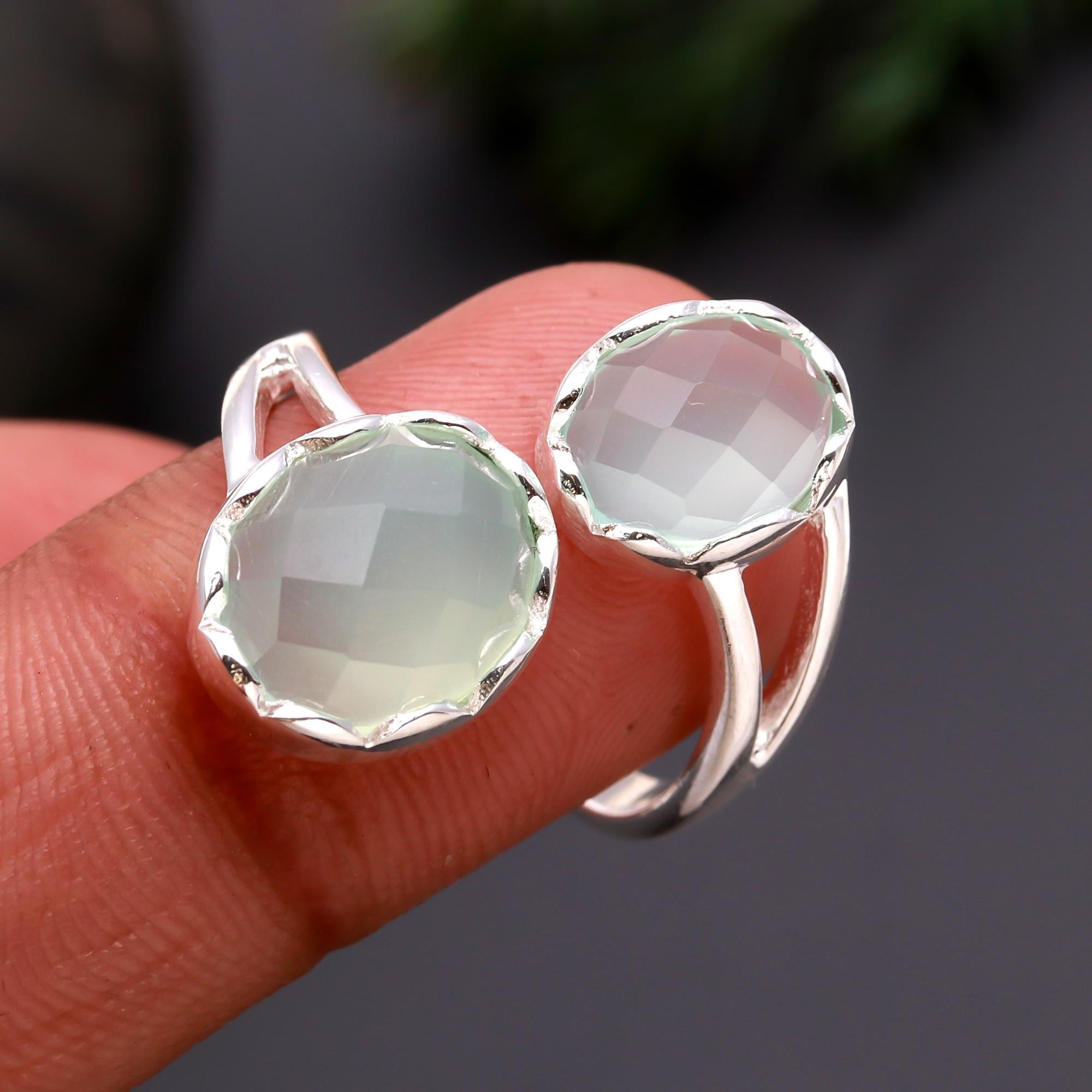 The Dual Harmony: Aqua Chalcedony & Silver Bypass Ring