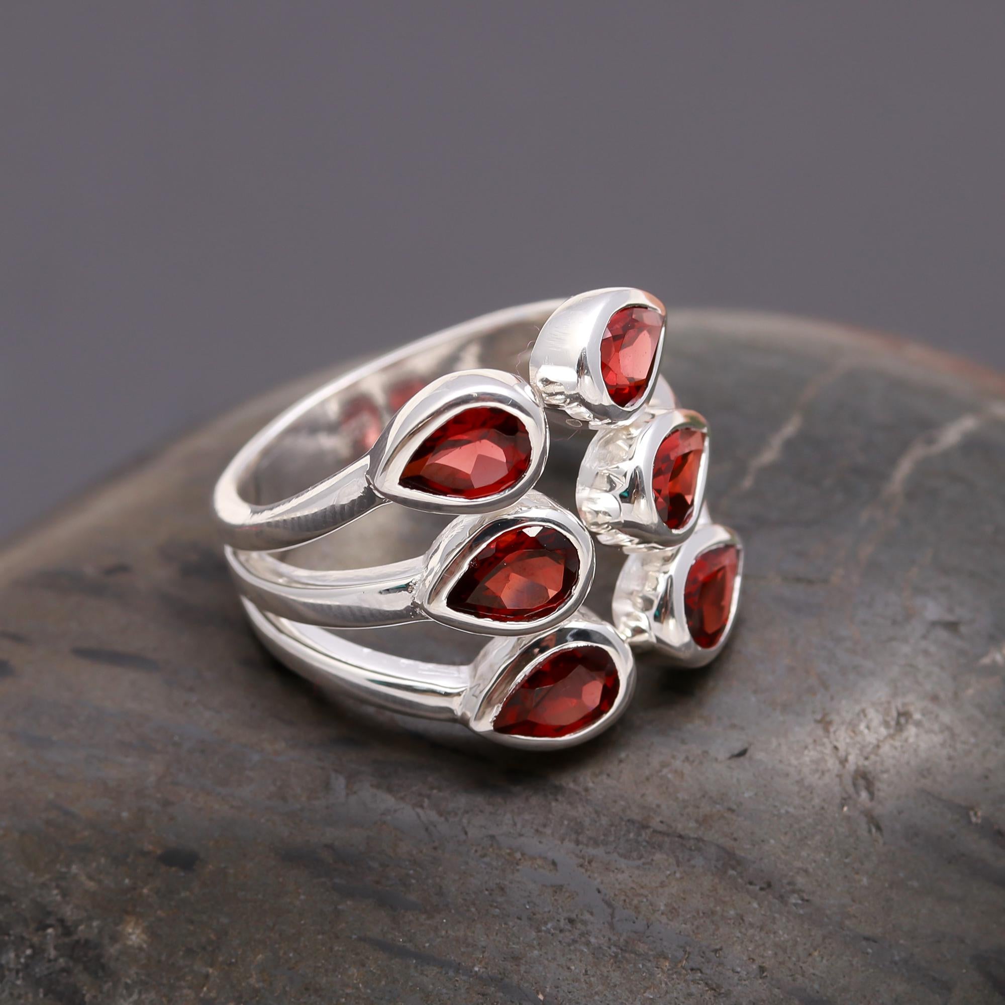 925 Silver Garnet Statement Ring
