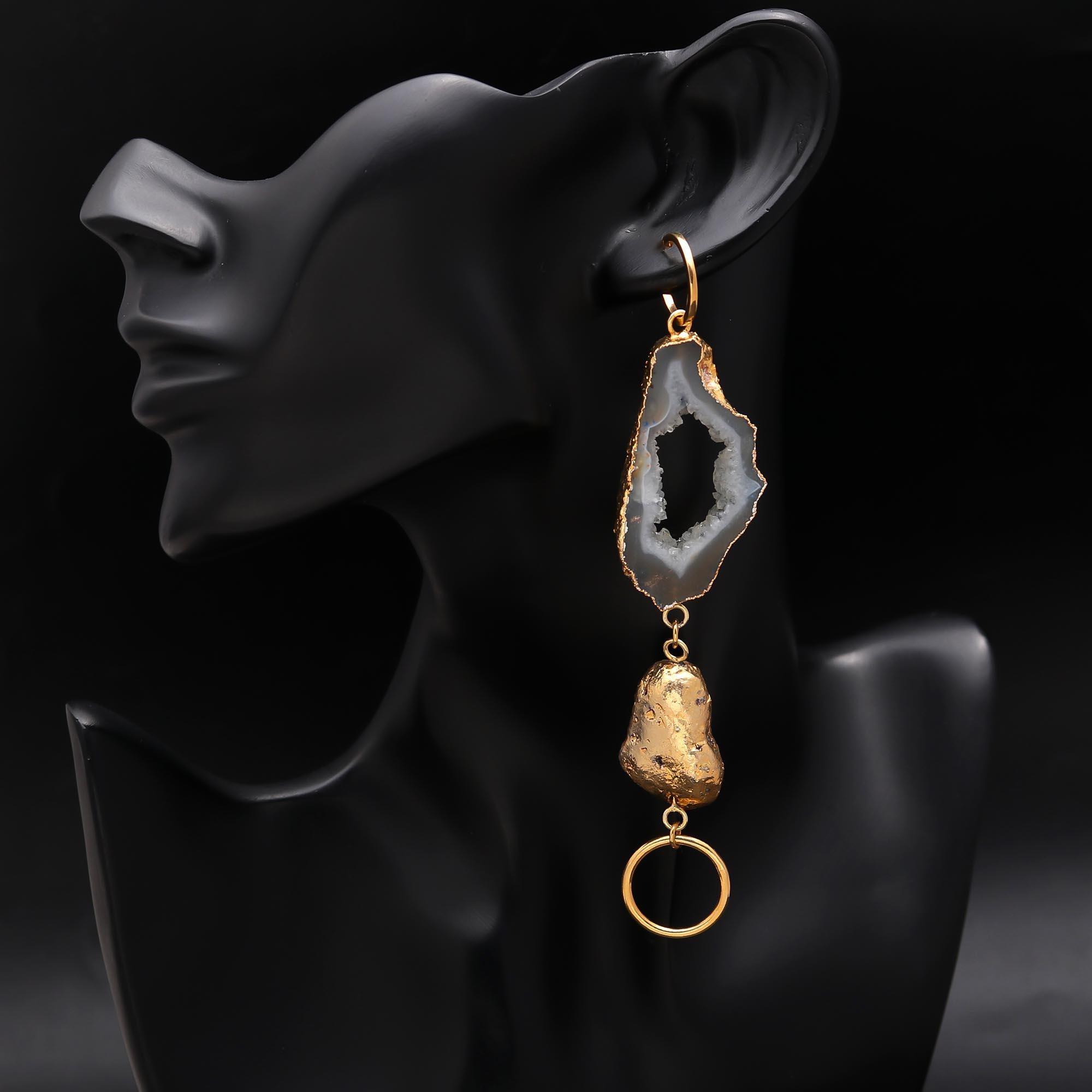 The Asymmetric Geode: Raw Agate Slice Earrings