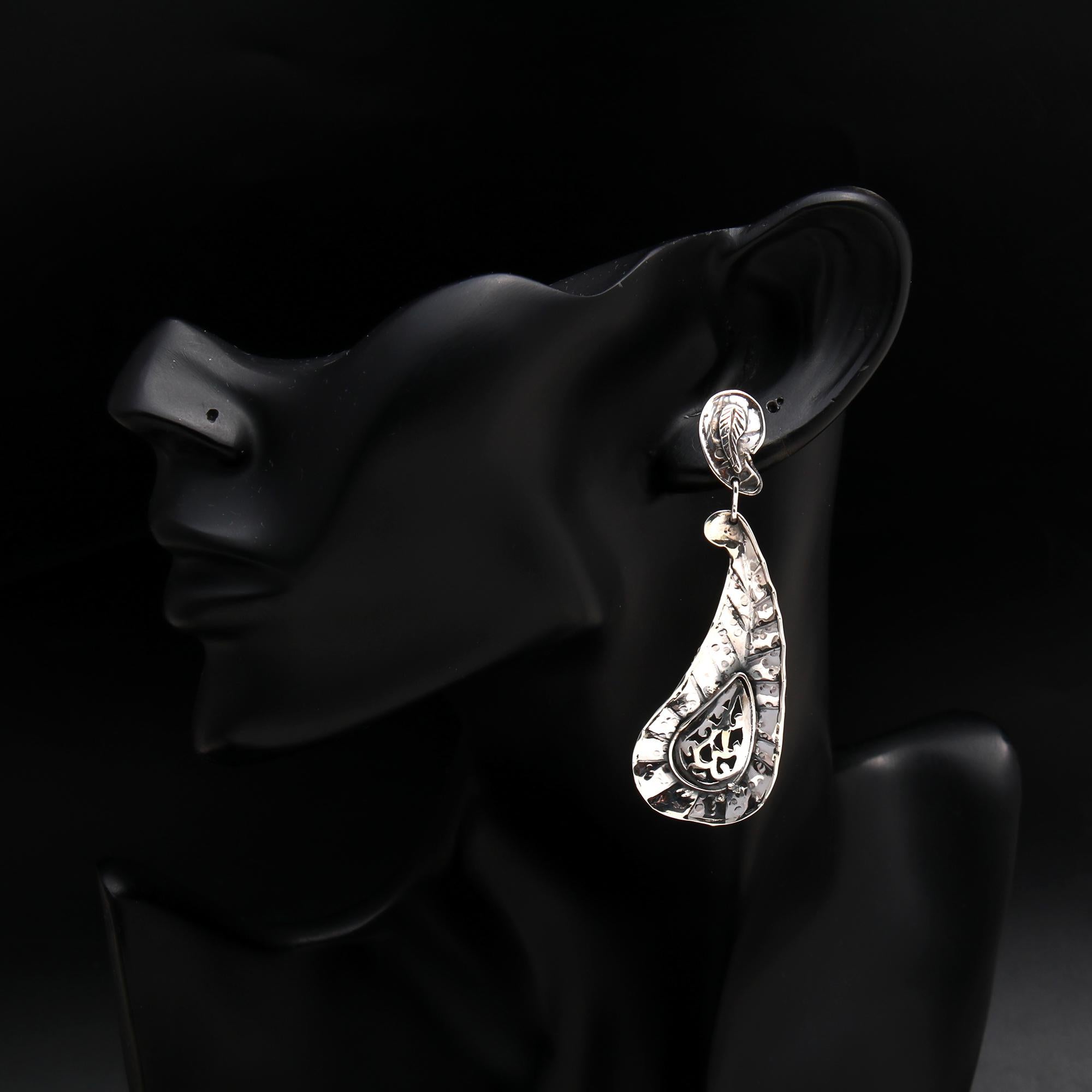 925 Silver Textured Teardrop Filigree Drop Earrings