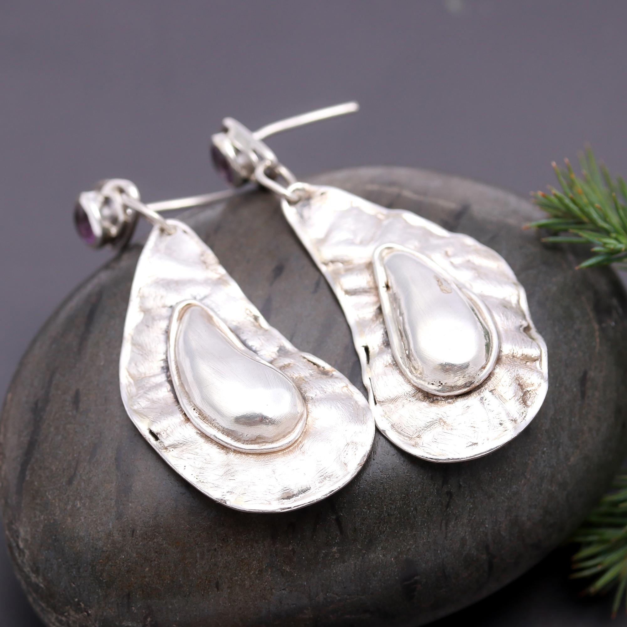 925 Silver Textured Pearl Drop Earrings