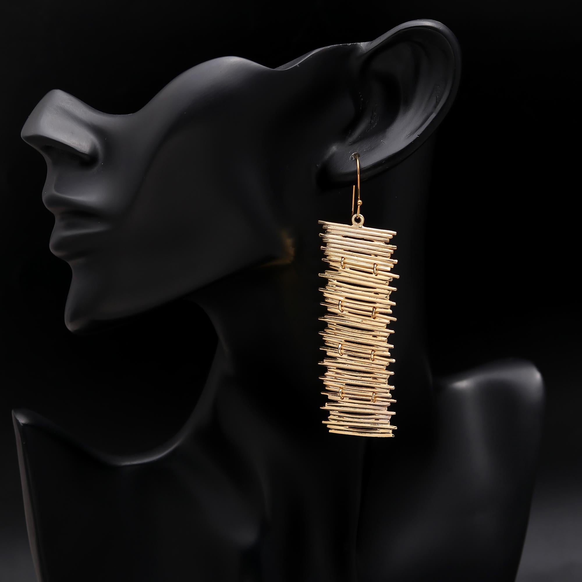 The Golden Fringe: Textured Linear Drop Earrings