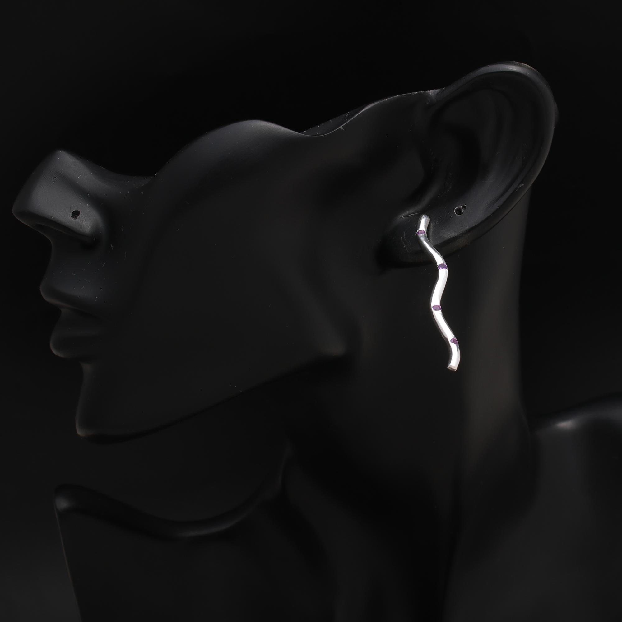 925 Silver Wavy Bar Earrings