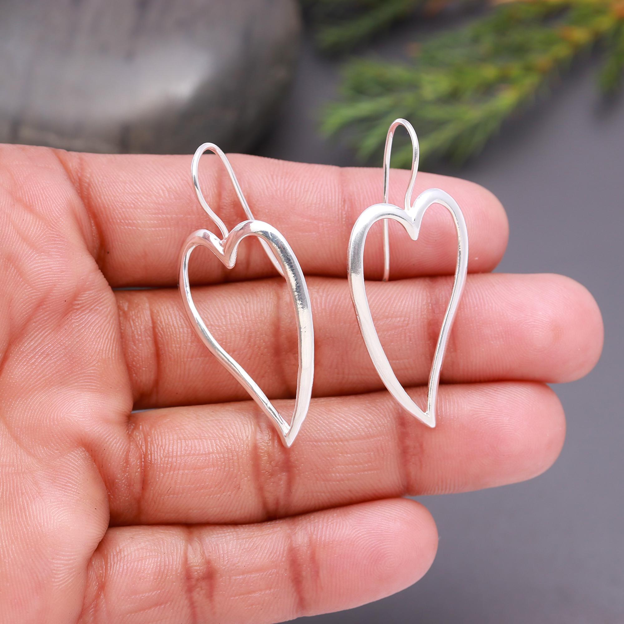 925 Silver Open Heart Dangle Earrings