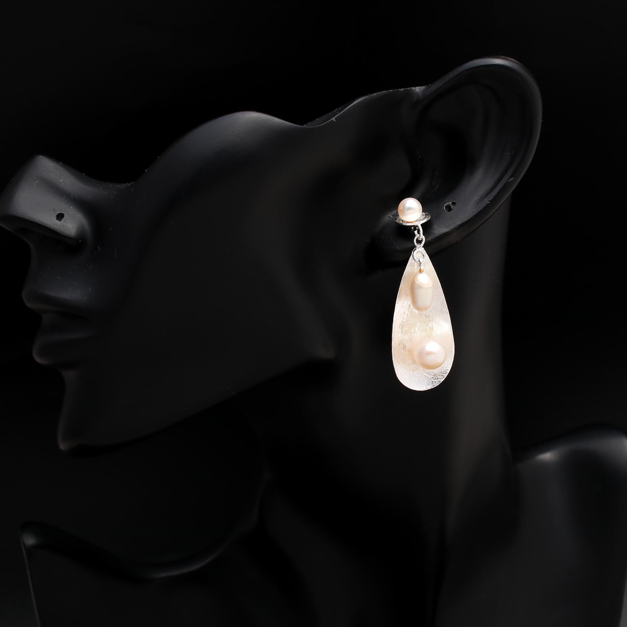 925 Silver Brushed Teardrop Earrings