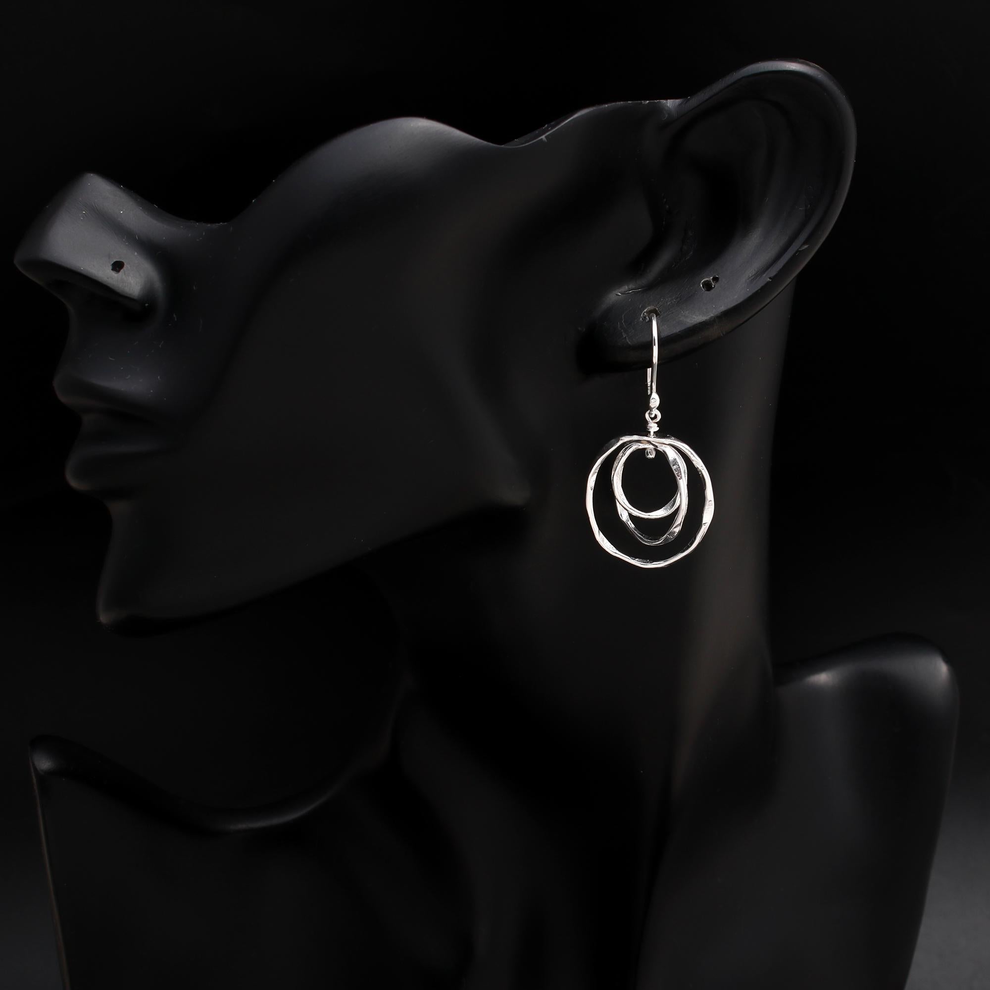 925 Silver Textured Triple Hoop Dangle Earrings