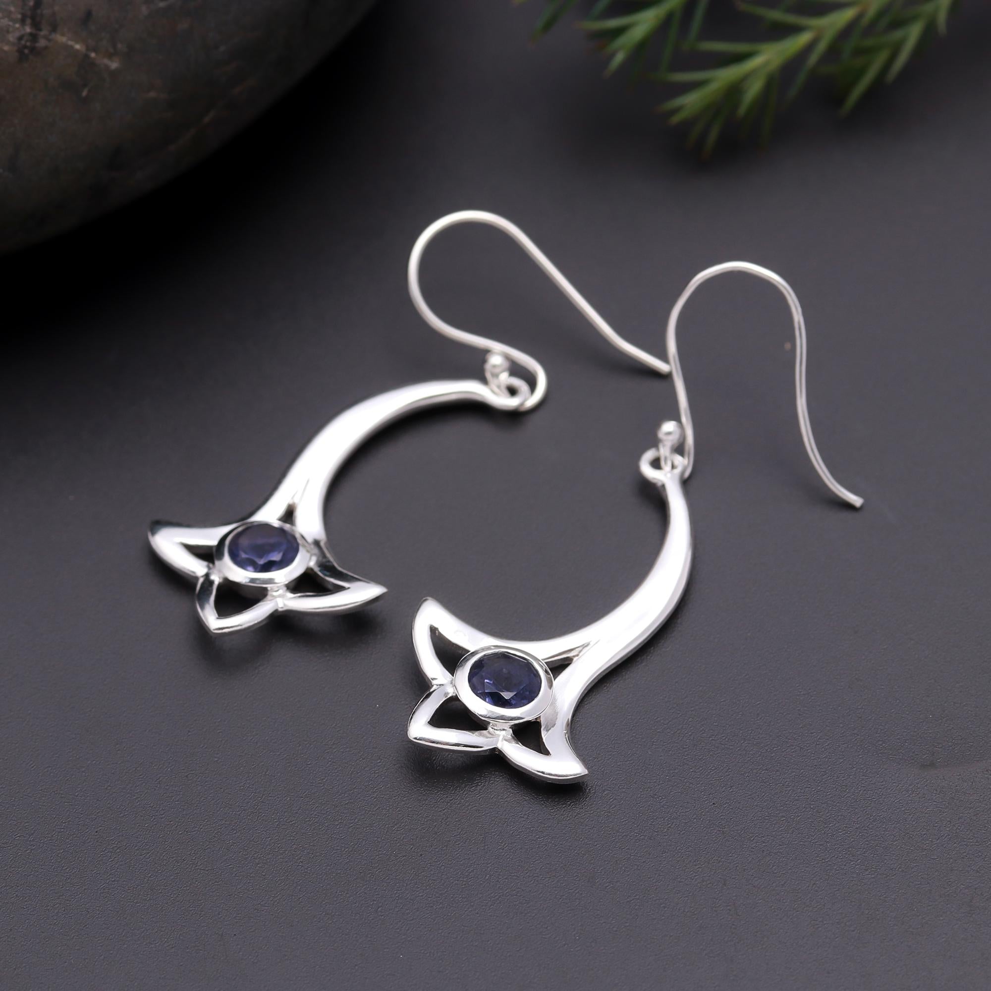 925 Silver Blue Iolite Dangle Earrings