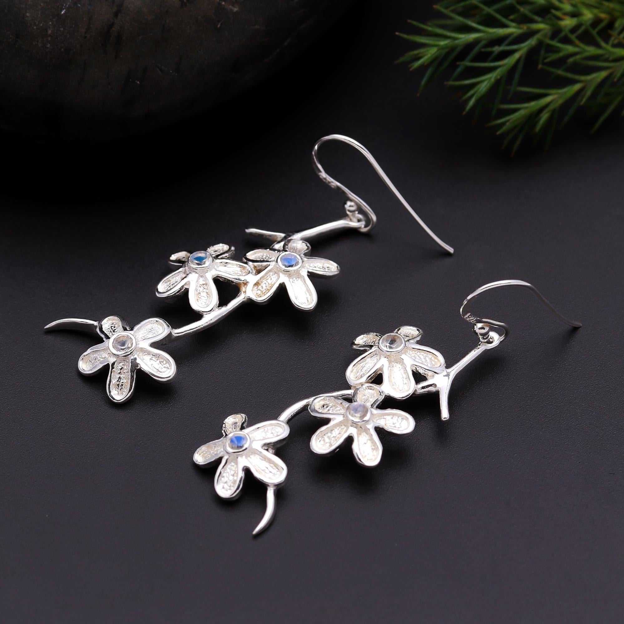 925 Silver Cascading Flower Dangle Earrings