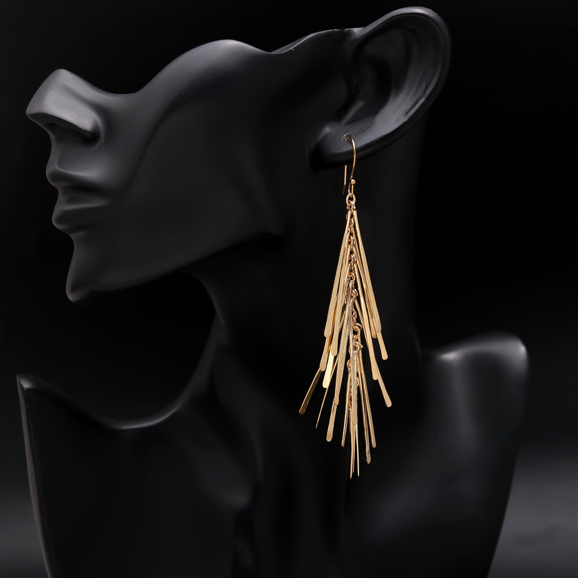 The Golden Ray Fringe: Linear Bar Tassel Earrings